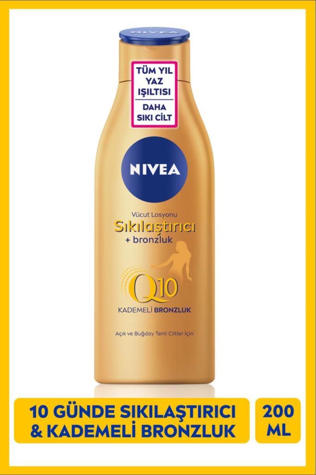 NIVEA Q10 Sıkılaştırıcı Ve Bronzlaştırıcı Vücut Losyonu 200ml, Kademeli Bronzluk, 10 Günde Sıkılaştırıcı