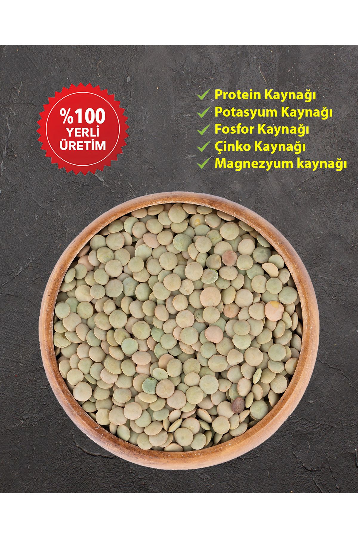 Galip Bakliyat Yerli Yozgat Yeşil Mercimek 1 Kg