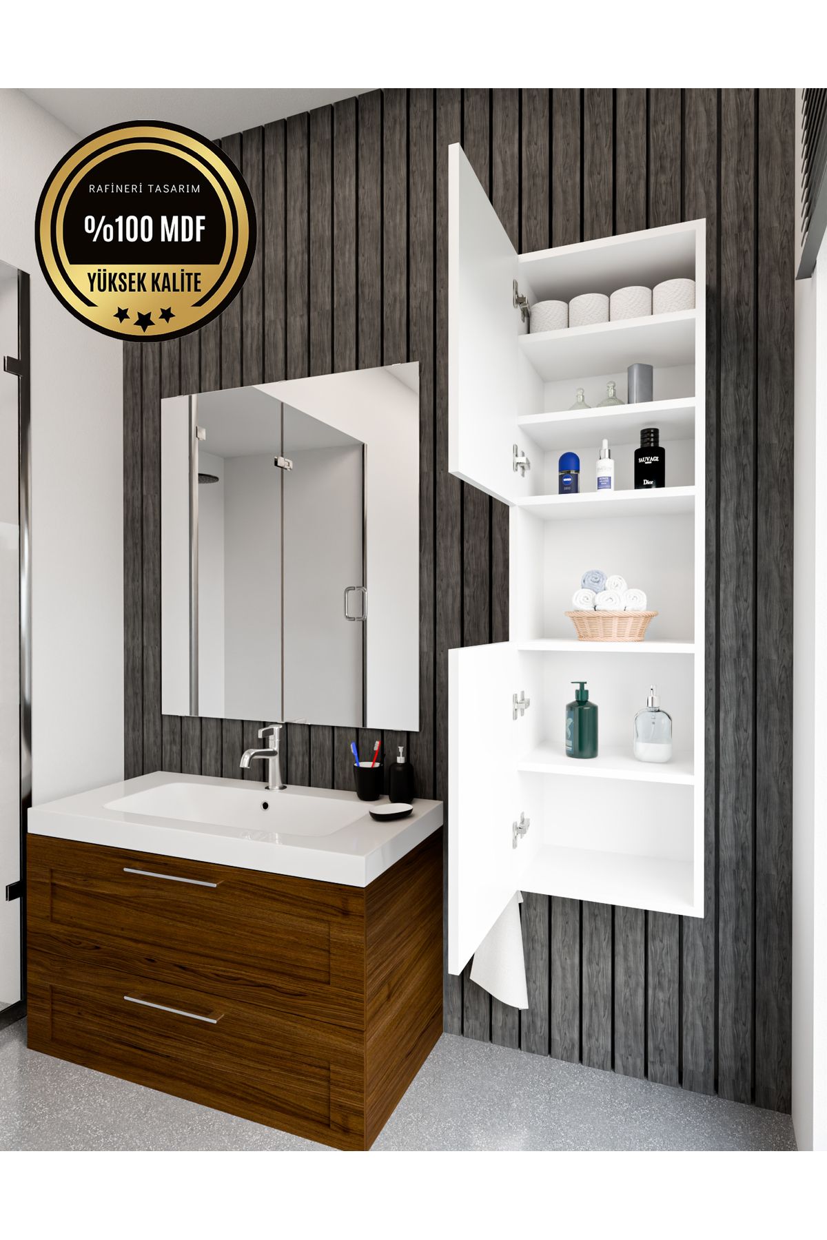 LİSA Banyo Dolabı Duvara Monte Raflı MDF