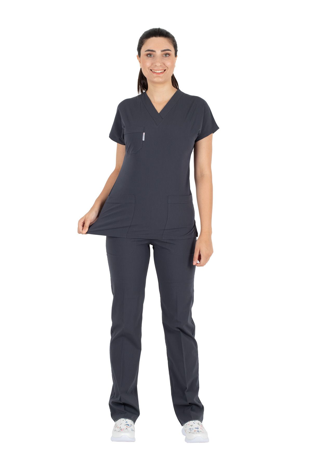 Alsancak Üniforma-Ανθρακί Lycra Thin Fabric Scrubs Doctor Nurse Jersey χειρουργική στολή με νυχτερίδα 3
