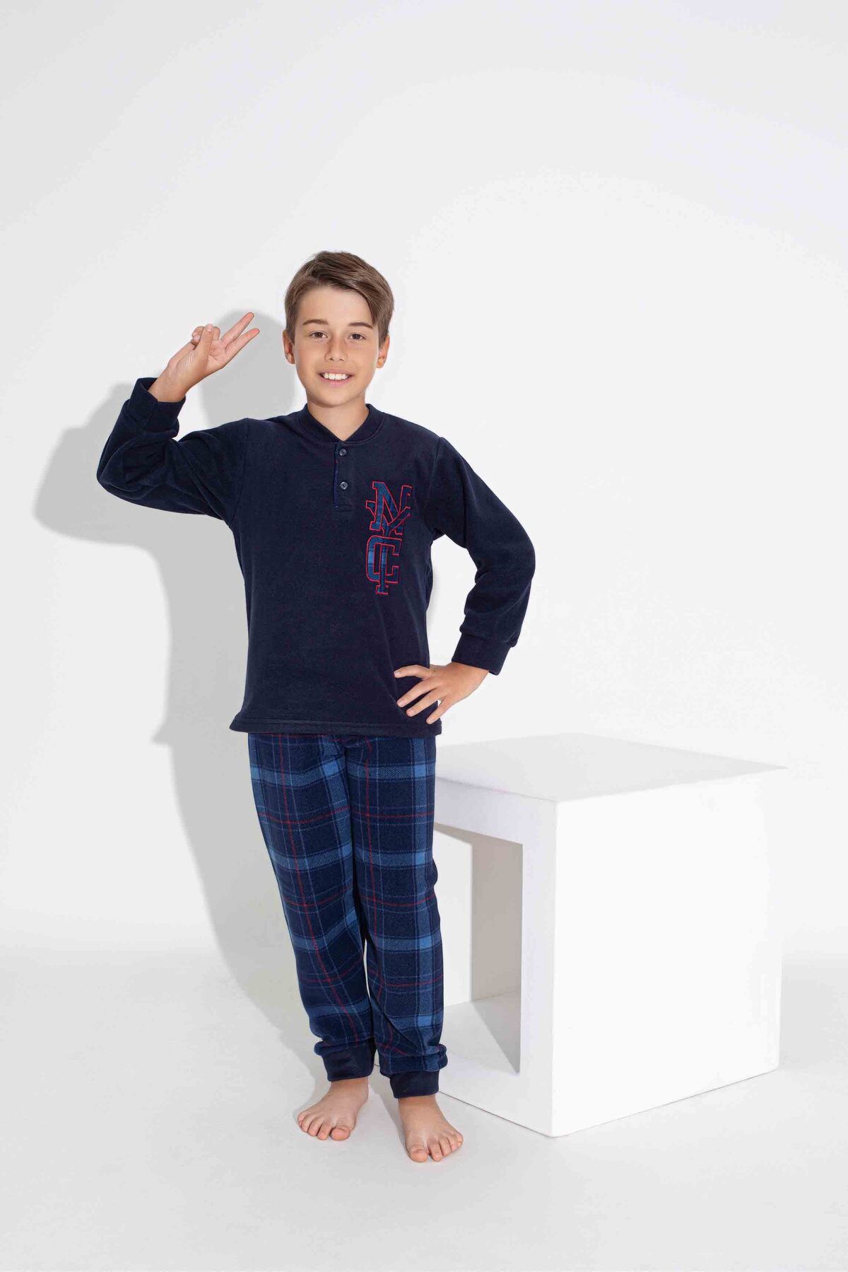 MEBA-Pajama Set for Men and Children - Fleece Wellsoft Forward Value with Two Buttons 3