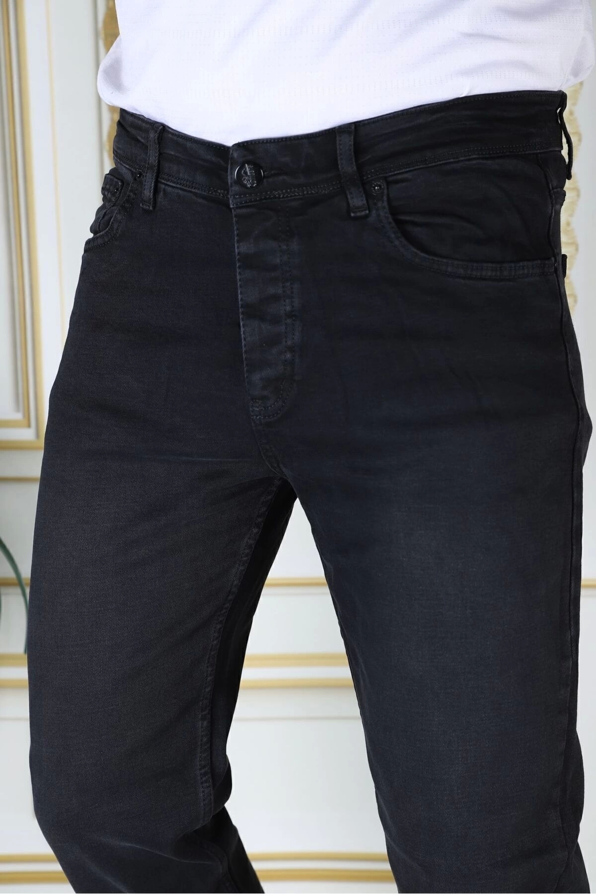 PHANTOM JEANS  Erkek Siyah Renk Regular Fit Rahat Kesim Esnek Likralı Denim Jeans Şık Kot Pantolon - Görsel 6