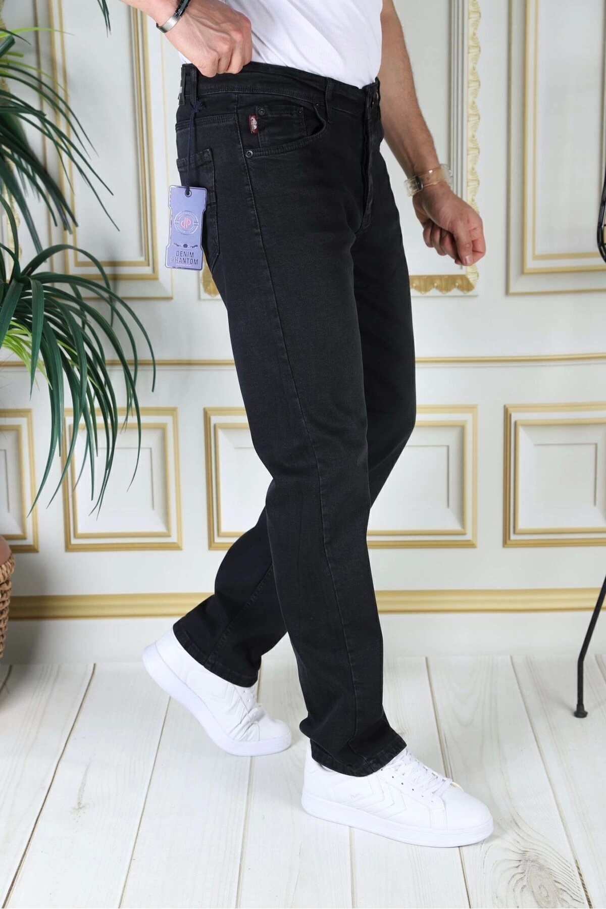 PHANTOM JEANS  Erkek Siyah Renk Regular Fit Rahat Kesim Esnek Likralı Denim Jeans Şık Kot Pantolon - Görsel 3