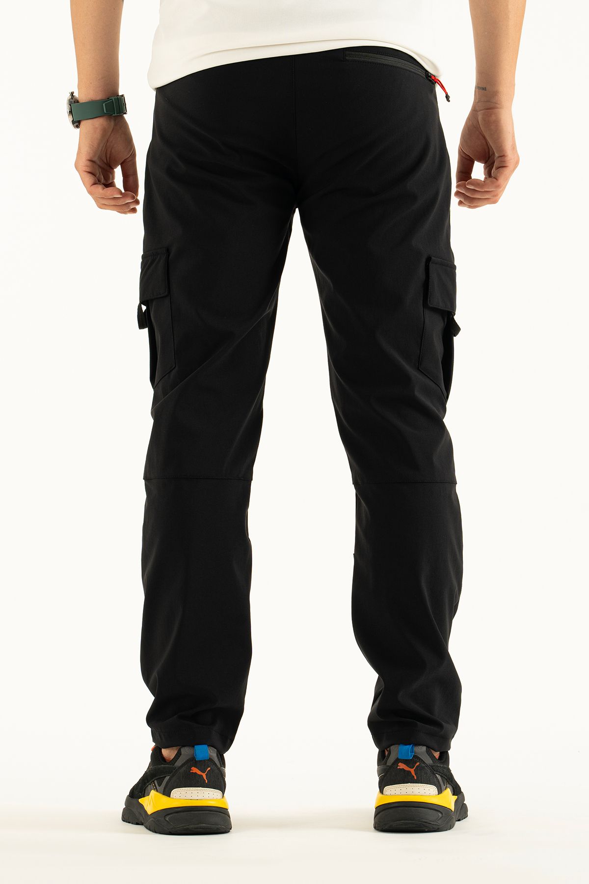 Souris-Men's Black Standard Cut Water Repellent Lycra 5 Pocket Outdoor Cargo Pants 4