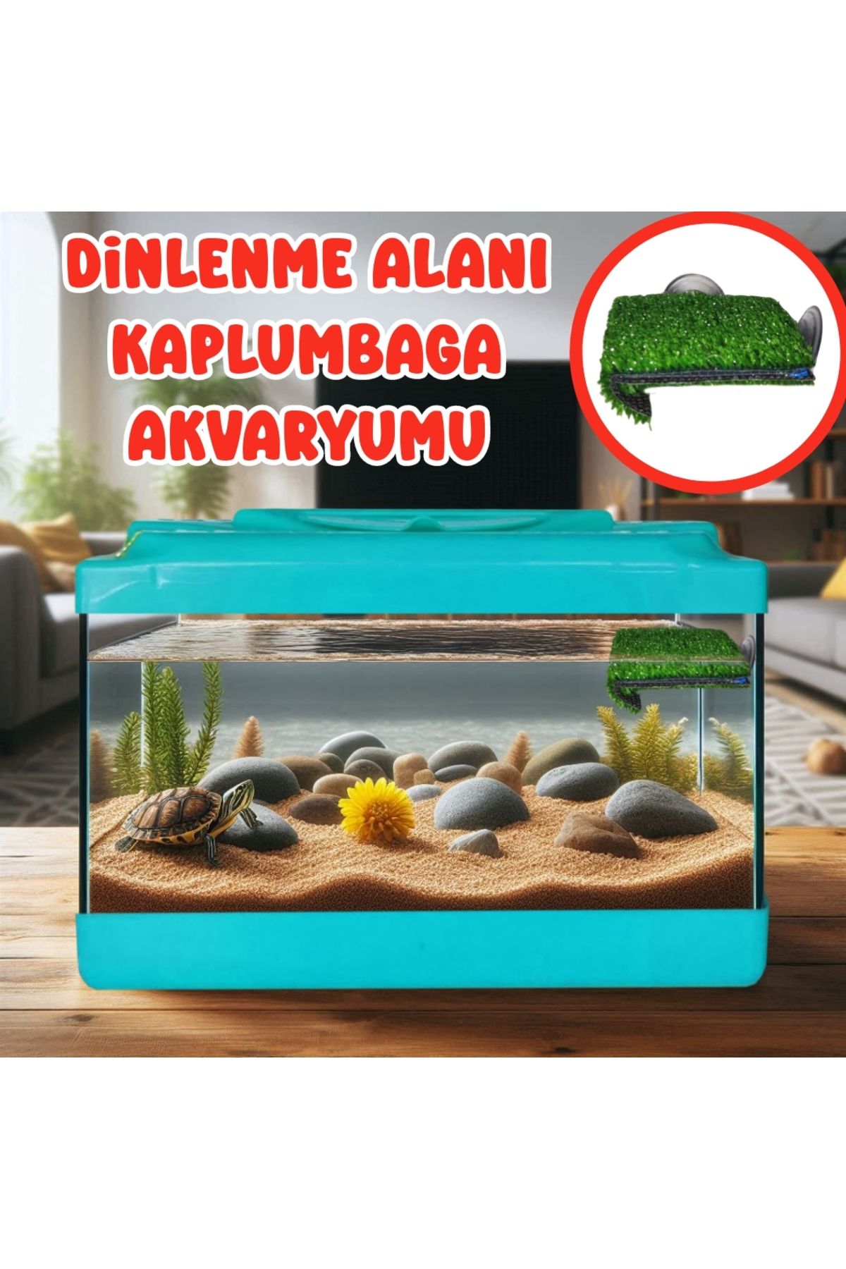 Akvaryum Dinlenme Alanlı Büyük Kaplumbaga Akvaryumu ° Karışık Renkte Gönderilir.