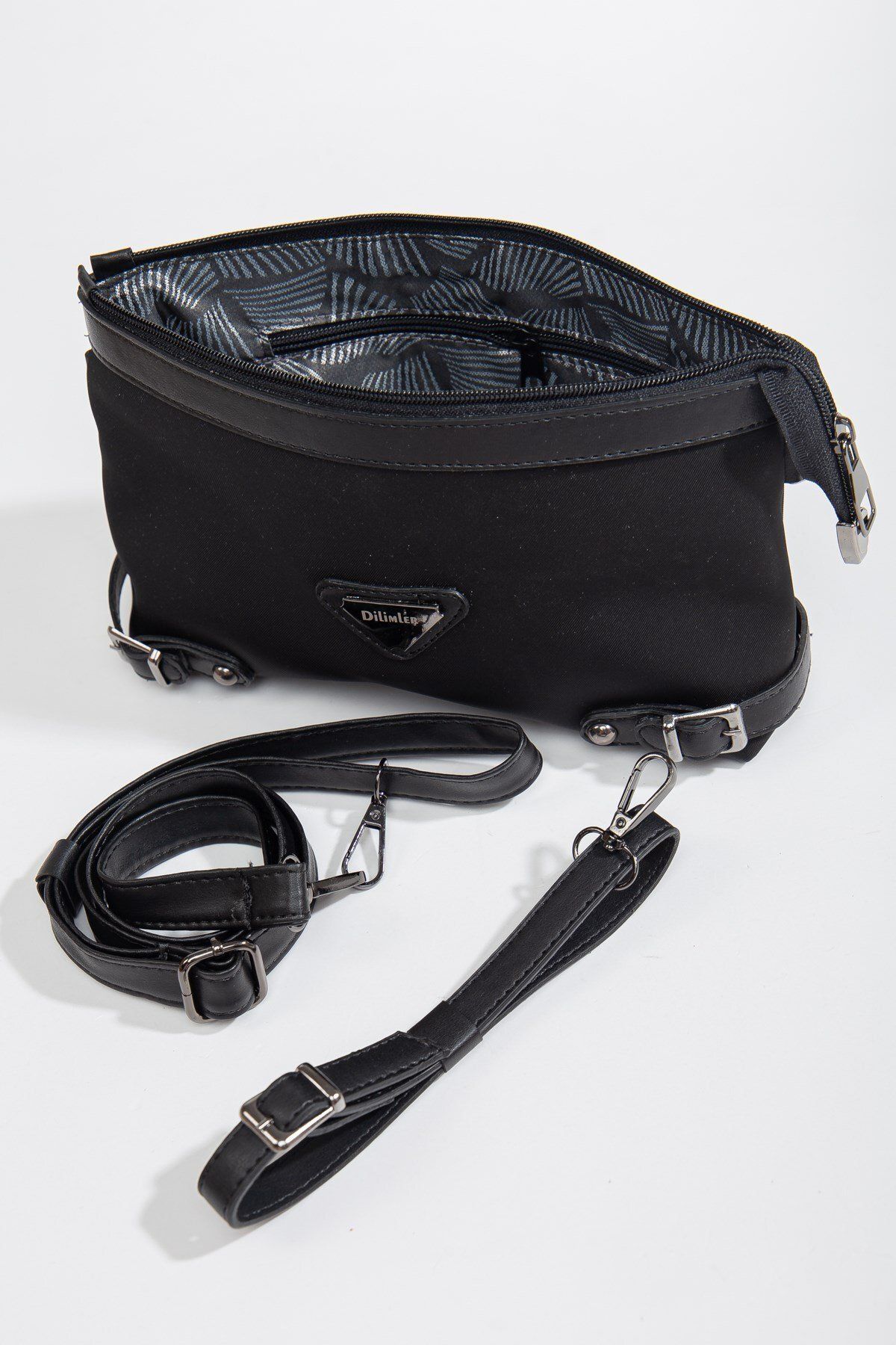 Dilimler Ayakkabı-Satin Look Black Women's Portfolio Bag with Long Short Strap 3