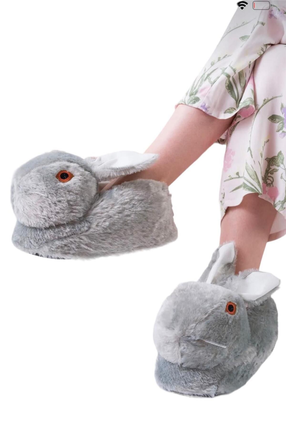 Liger-Plush Rabbit Figured Anti-Slip and Noise-Proof Home Slippers GRAY 1