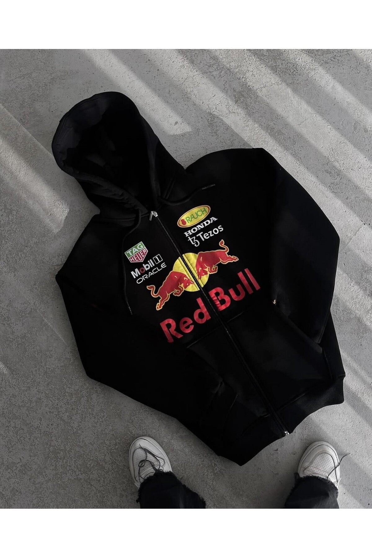 ژاکت کش باف پشمی زیپ دار Red Bull با طرح نشان گاو نر — مشکی redbuhırka01 — تصویر 2 از 2