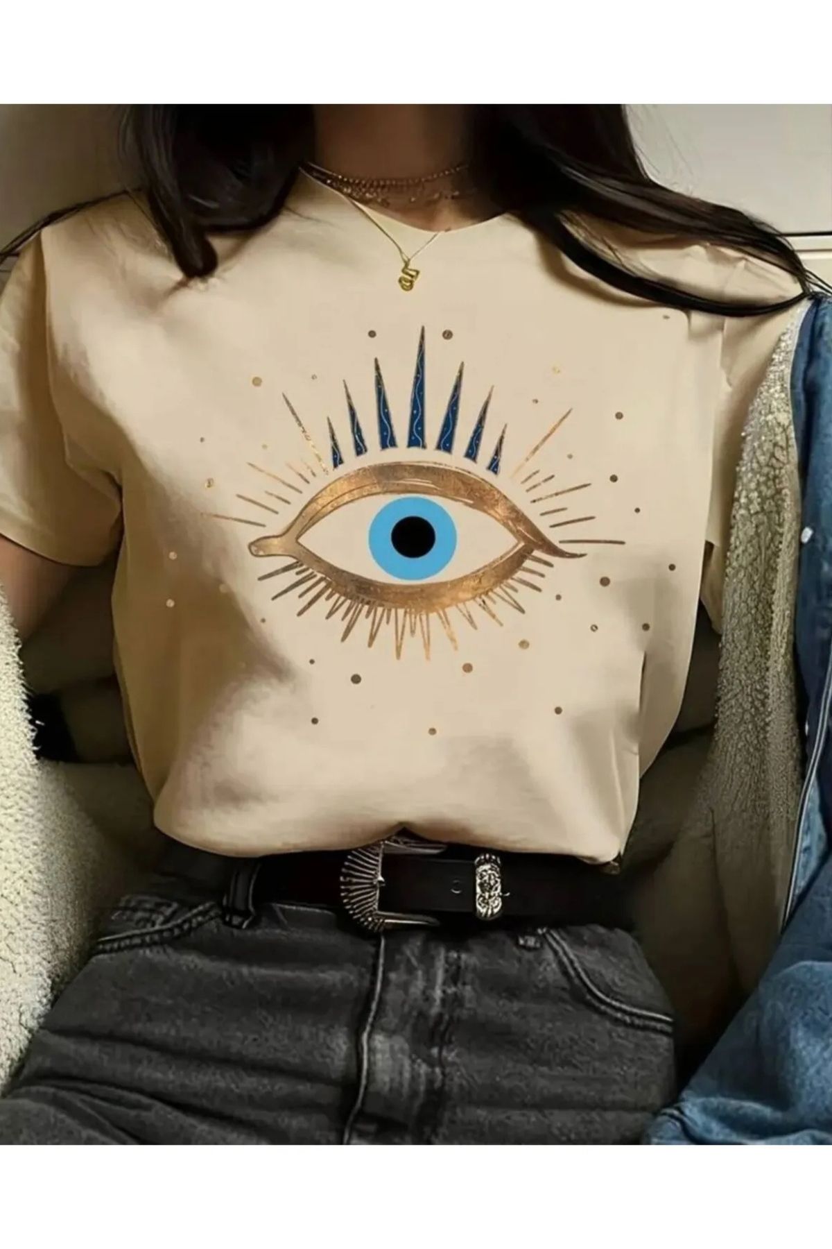 NEMESA Kadın/Kız Oversize Bisiklet Yaka Baskılı T-Shirt