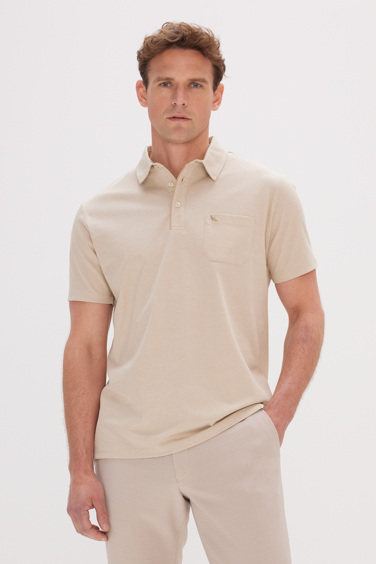 ALTINYILDIZ CLASSICS Erkek Bej Comfort Fit Rahat Kesim Polo Yaka Pamuklu Kısa Kollu Tişört