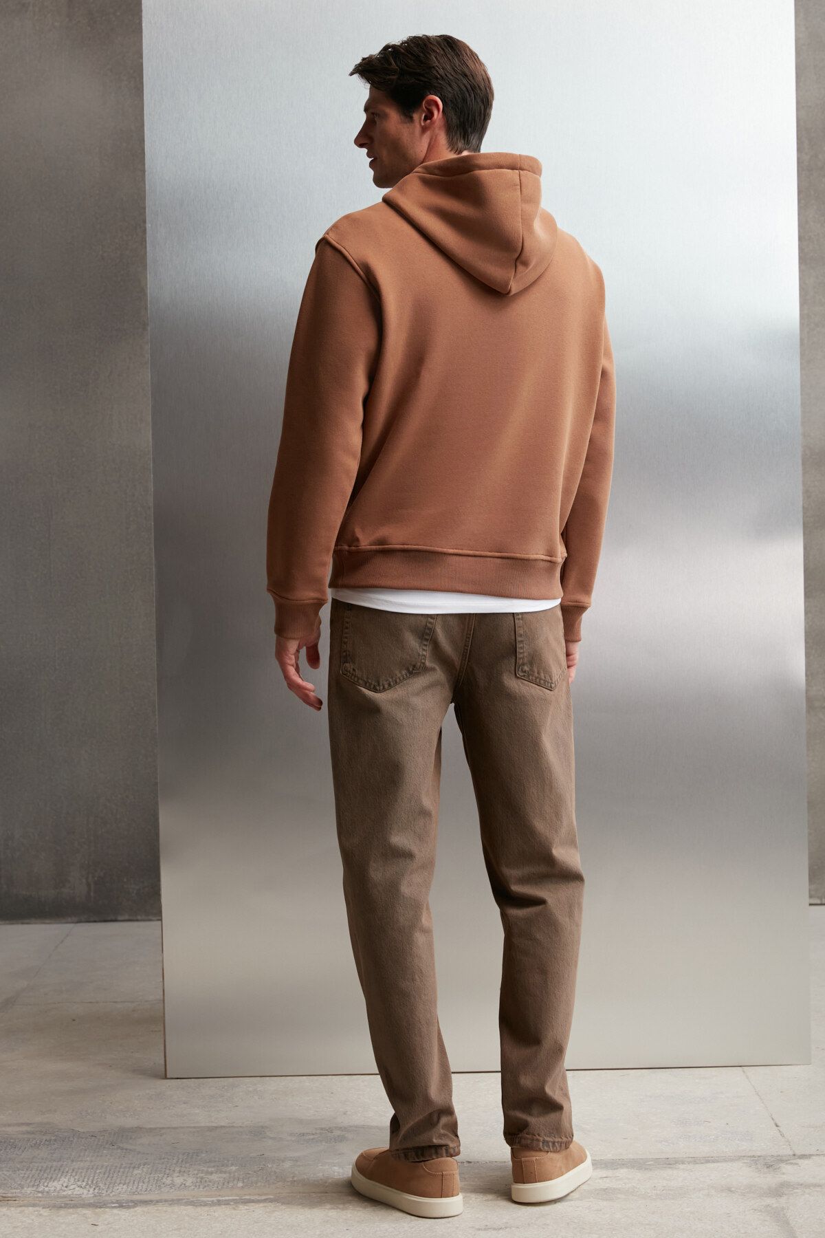 GRIMELANGE-Bryaner Men's Soft Fleece Inside Printed Regular Corded Bitter Brown Sweatshirt 6