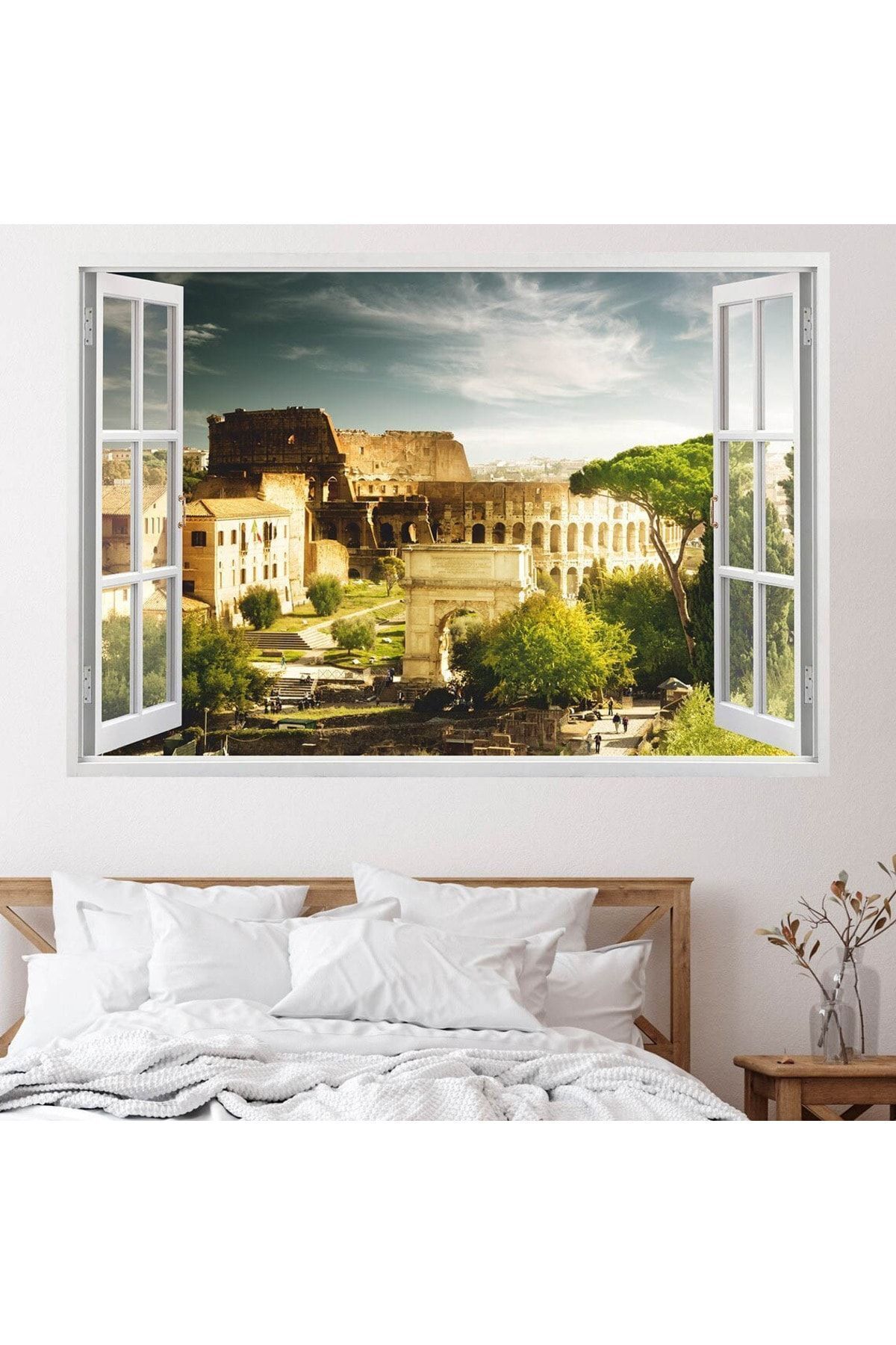 Pencereden Şehir Manzaraları Full Hd Baskı 3D Modern Duvar Sticker