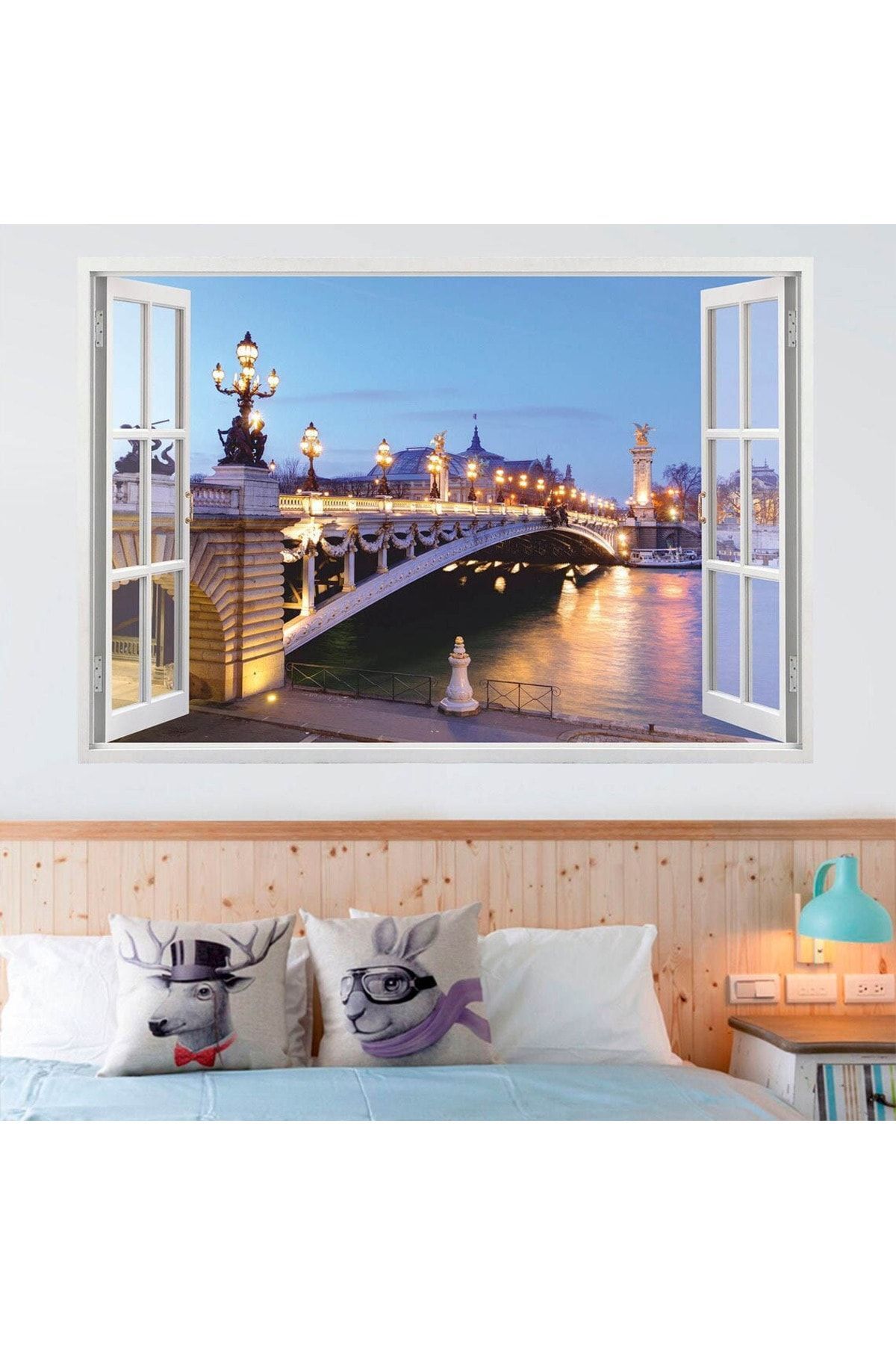 Pencereden Şehir Manzaraları Full Hd Baskı 3D Modern Duvar Sticker