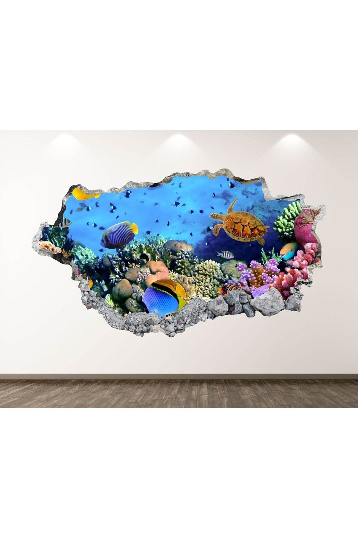 KanvasSepeti Autocolant De Perete 3d Cu Imprimare Full Hd Cu Pești Mari De Acvariu Și Creaturi Marine - 100 x 70