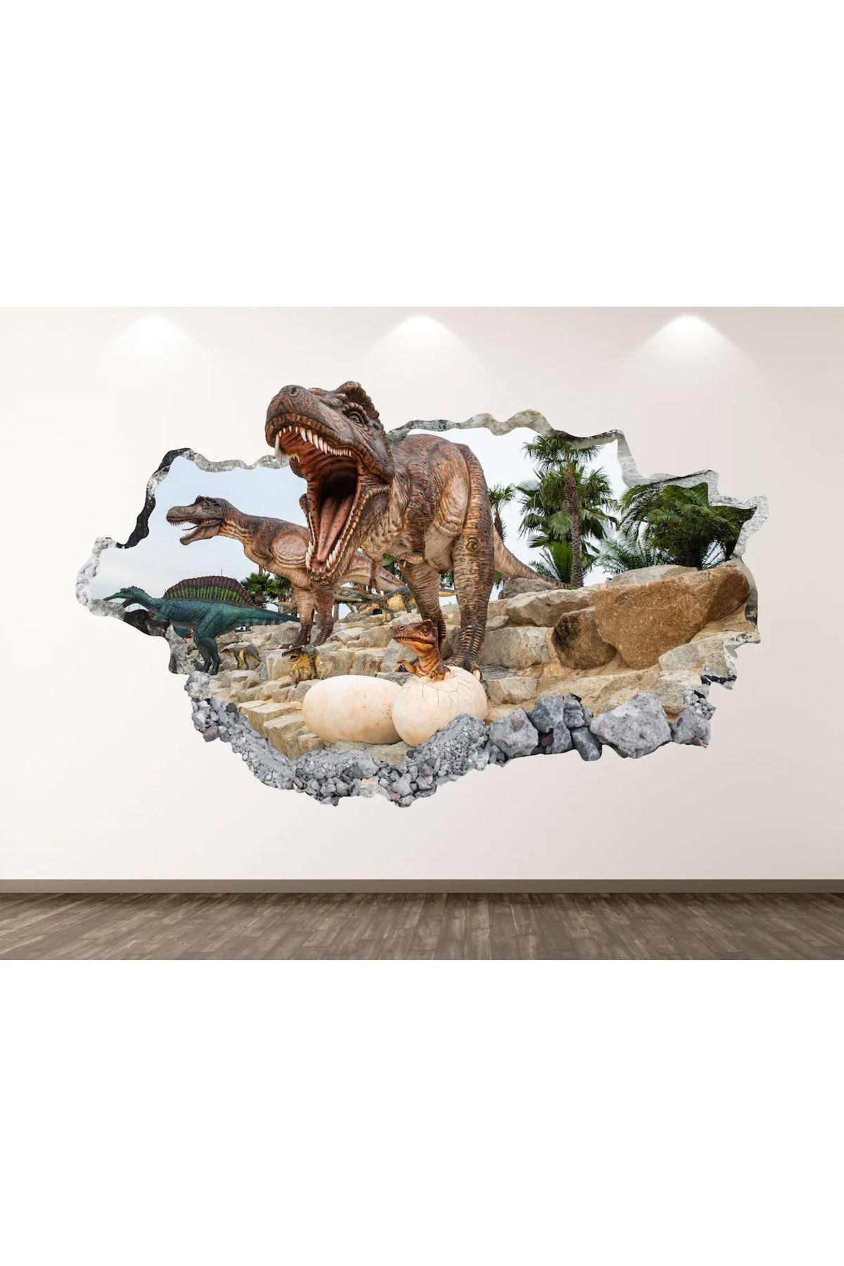 Vahşi Dinozorlar Full Hd Baskı 3D Modern Duvar Sticker