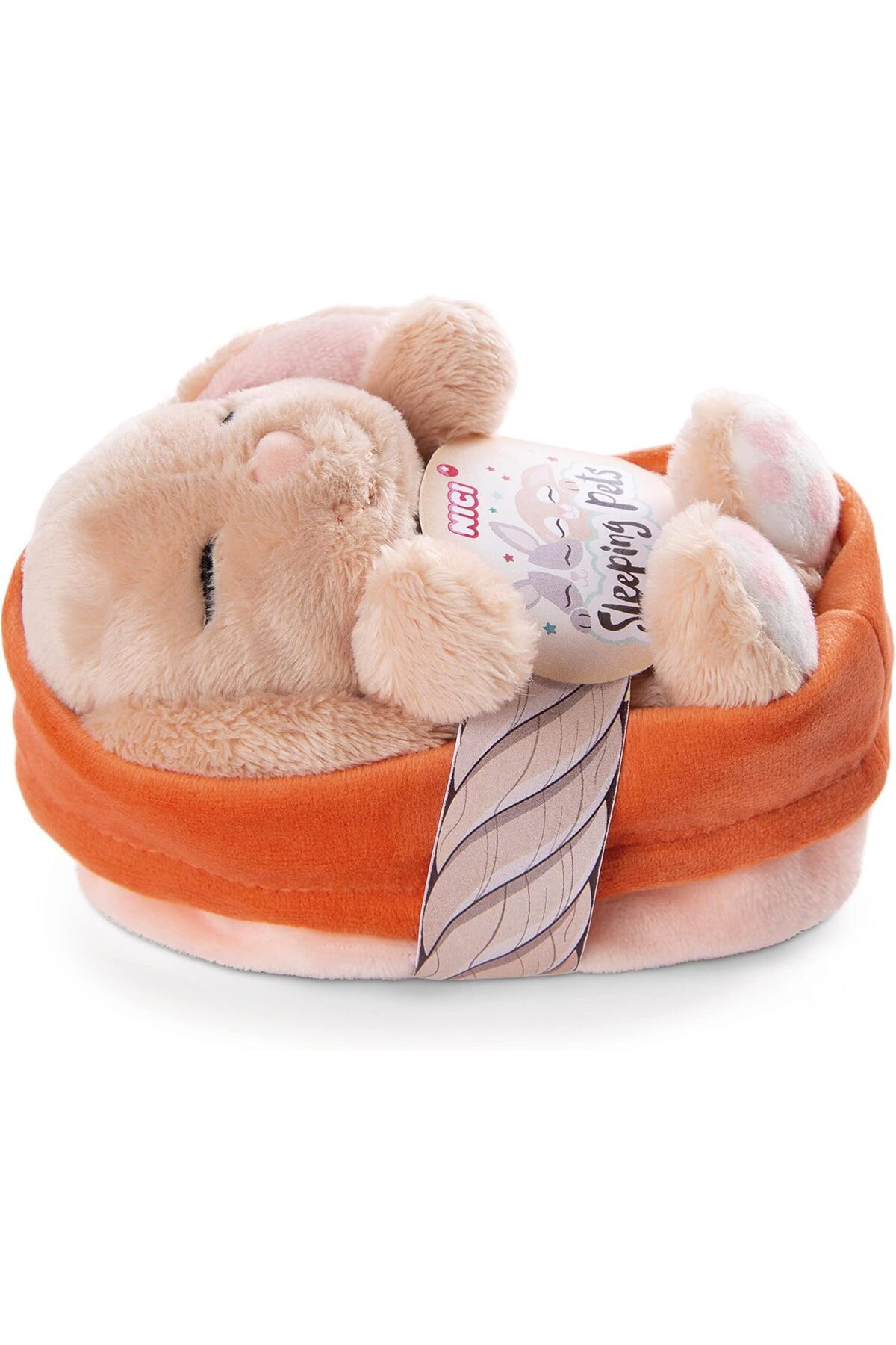 yusuftex srht 48708 Soft Toy Sleeping Pets Bunny Caramel in Peach Basket 12cm  721051