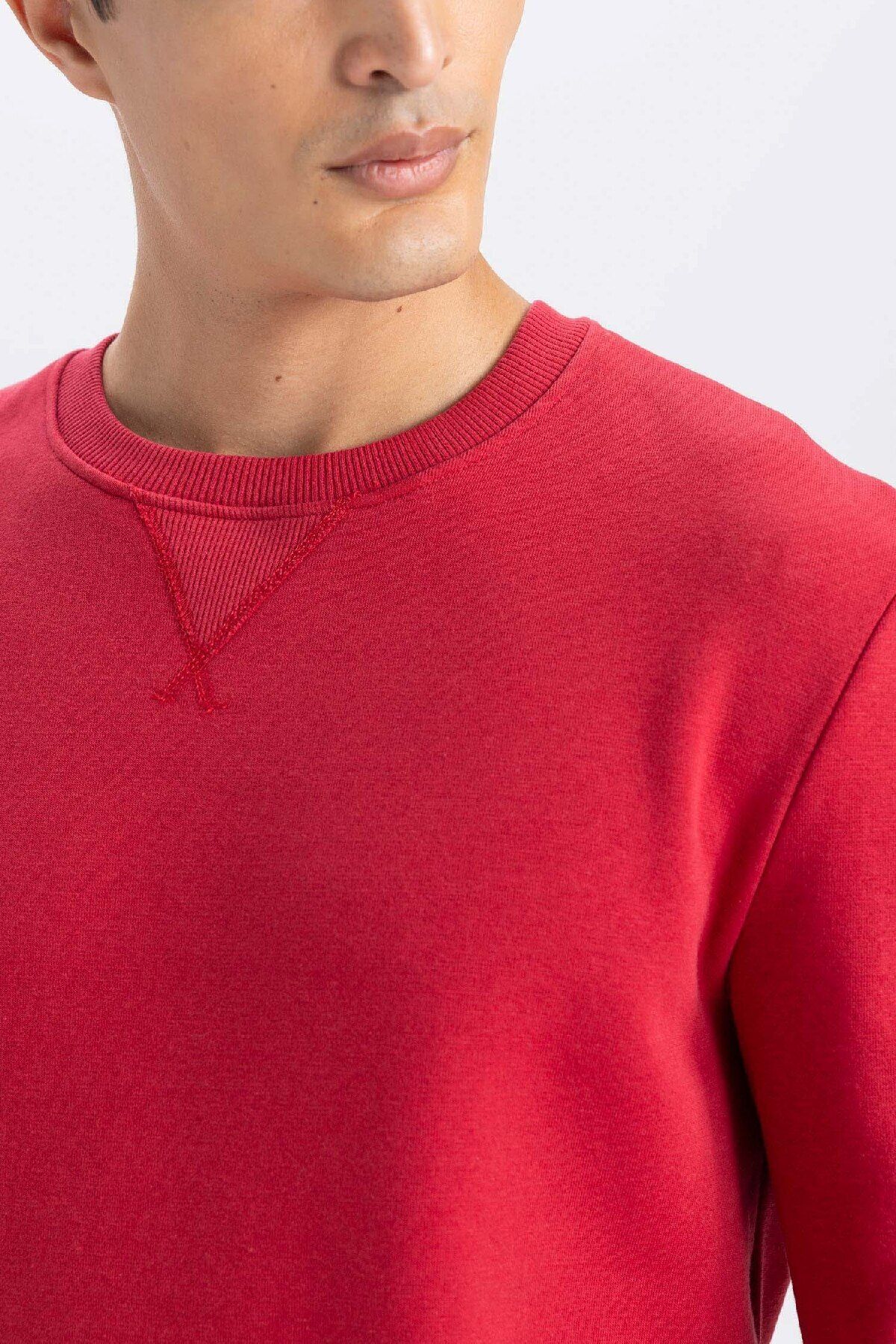 DeFacto-Red Regular Fit Crew Neck Thick Basic Plain Sweatshirt T3777Az24Au 5