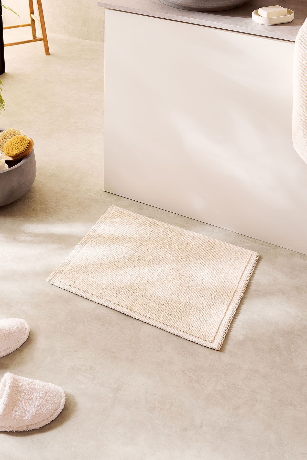 Ocean Home Textile Yıkanabilir Pamuklu Ekru Renk Buklet Banyo Paspası 40x60
