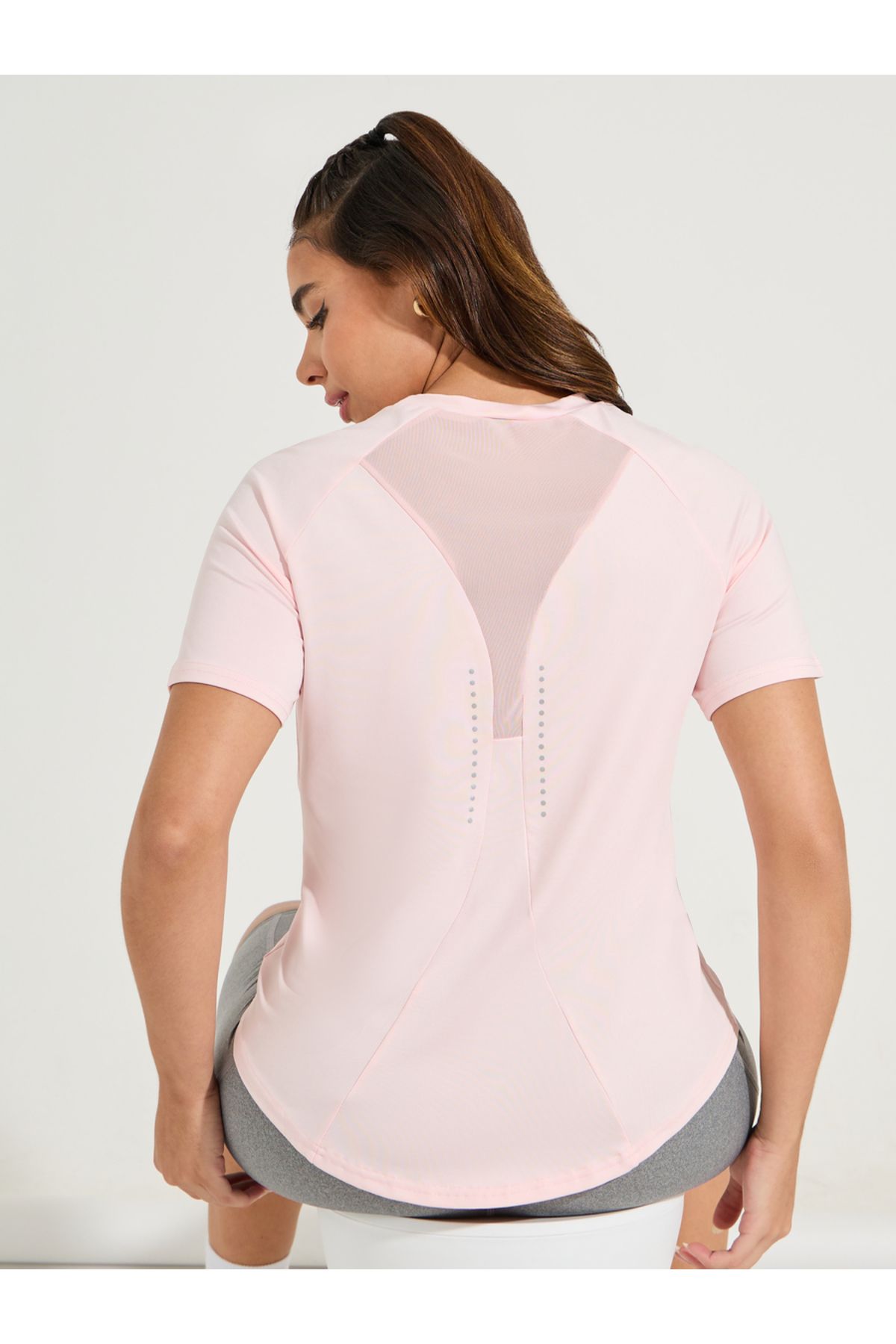 Styli-Reflective Dots & Back Mesh Detail Curved Hem Top 1