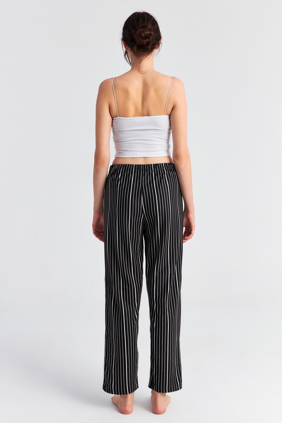 Ecrou-Women's Black Striped Suede Pajama Pants 4