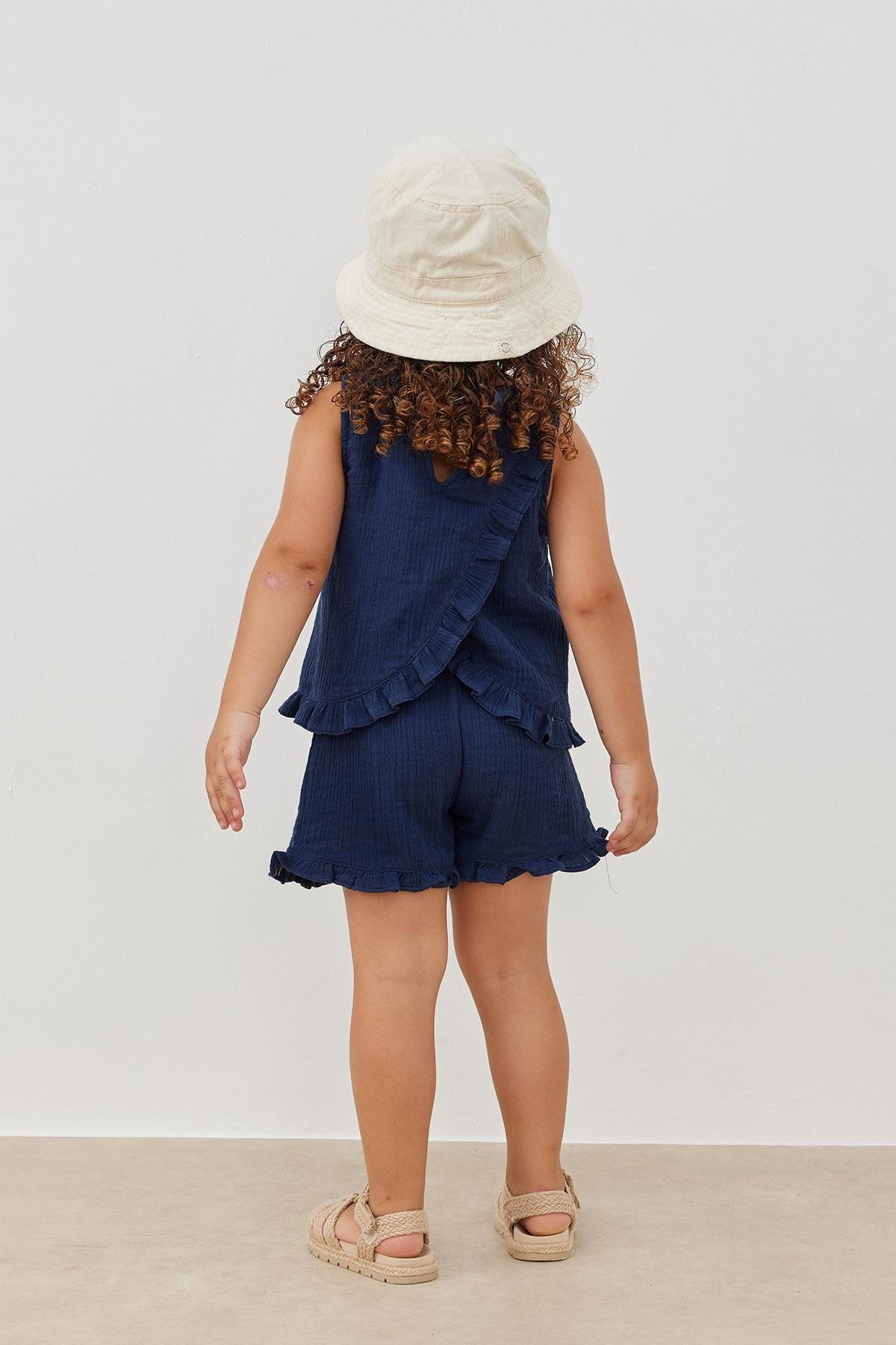 Tics-Navy Blue Muslin Set - Frilly 4