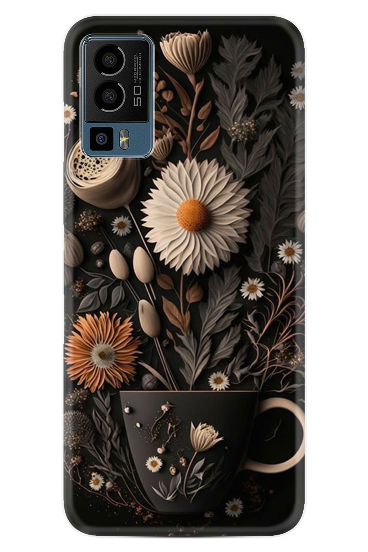 General Mobile 23 Kılıf HD Resim Baskılı Kahve Çiçek StKd -095