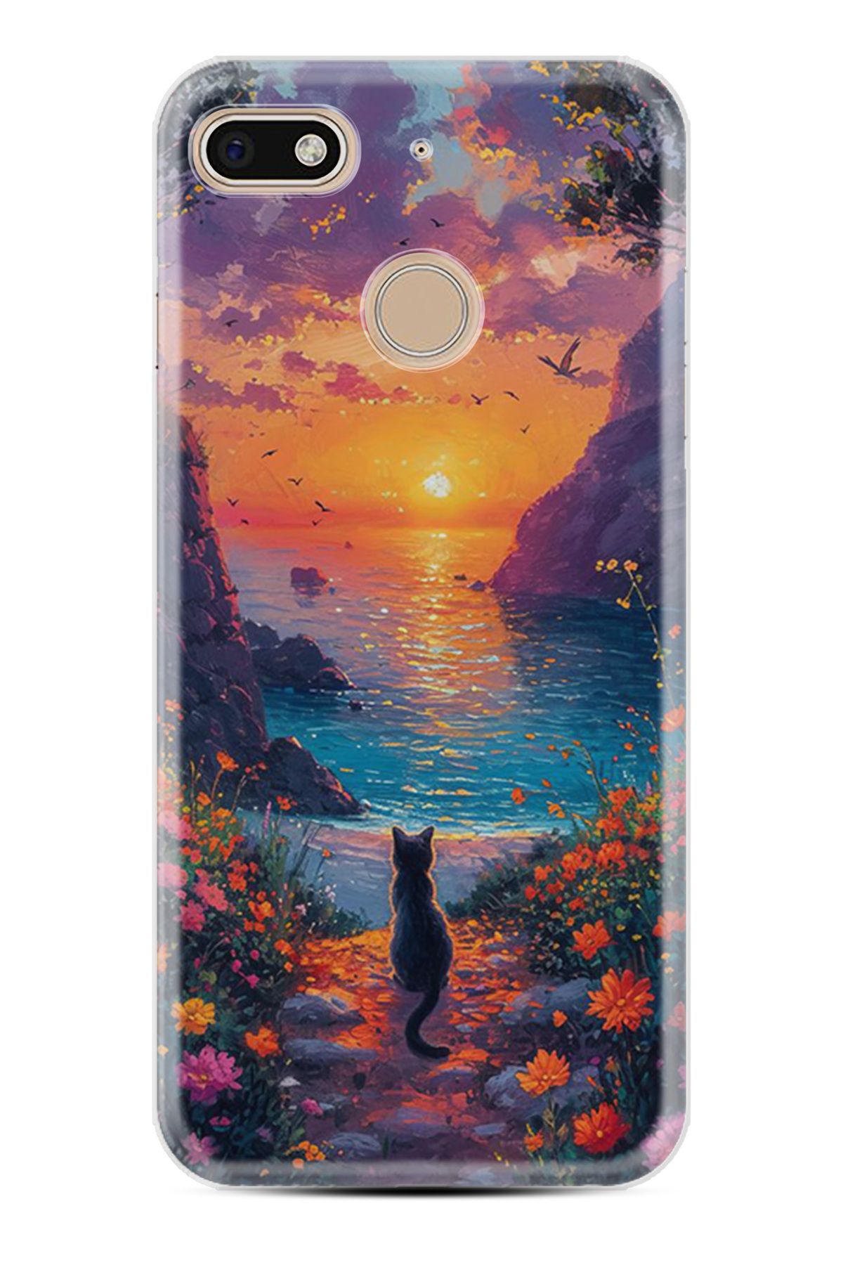 General Mobile GM8 GO Kılıf HD Resim Baskılı Manzara Kedi StKd -096