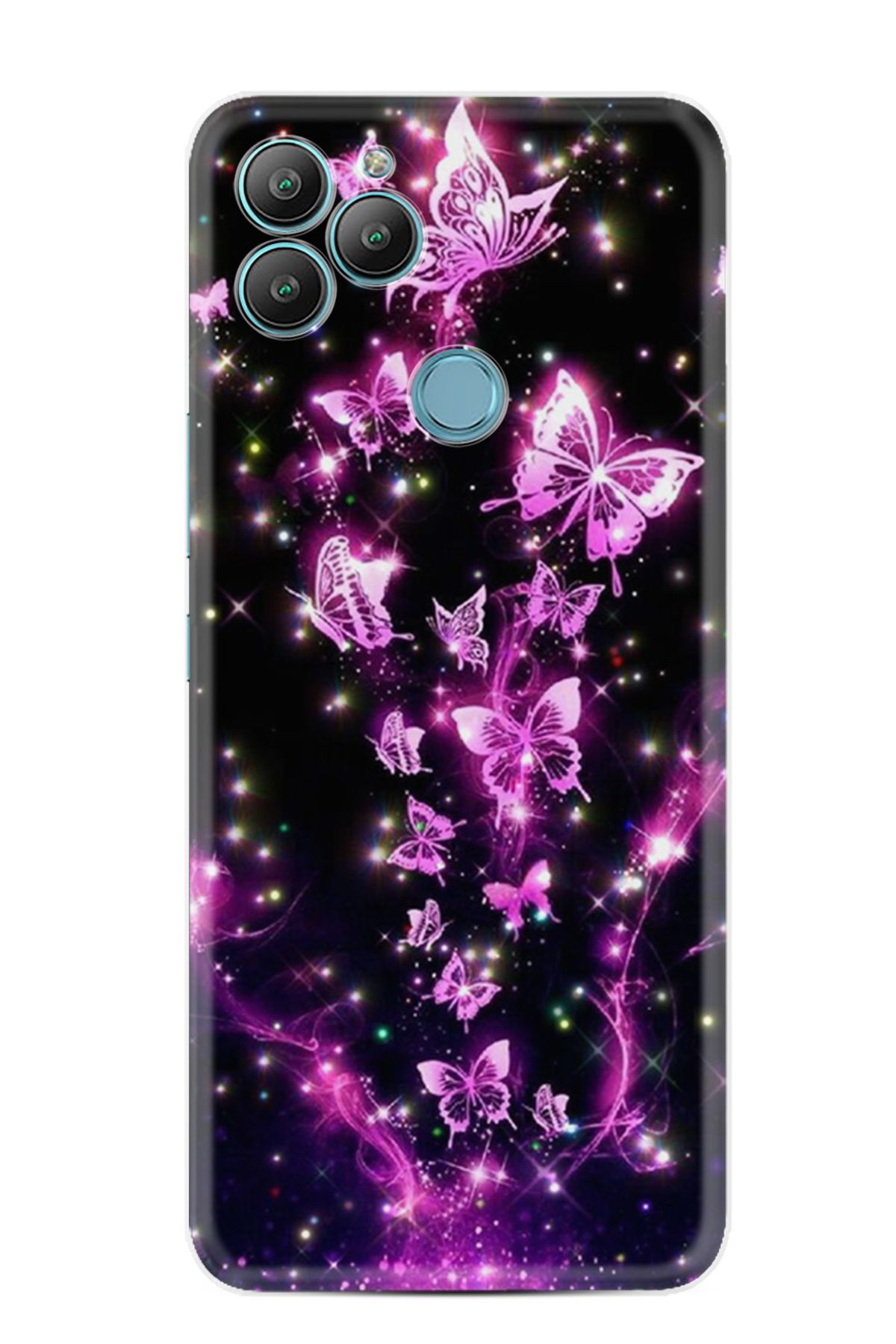 General Mobile GM22 Kılıf HD Resim Baskılı Pembe Neon Kelebekler StKd -100