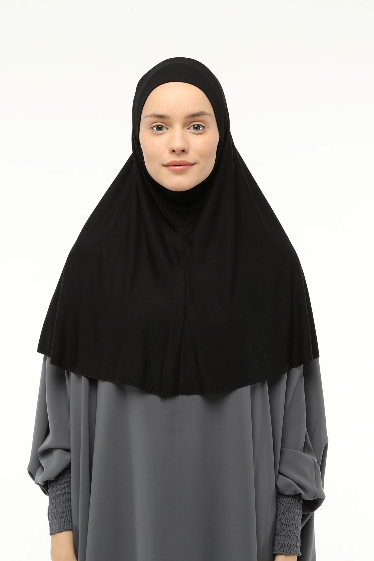 Altobeh Hazır Türban Peçeli Pratik Eşarp Tesettür Nikaplı Hijab - Namaz Örtüsü Sufle (XL) - Siyah