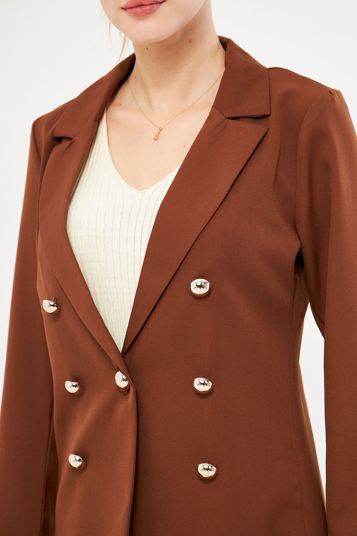 armonika-Women's Brown Buttoned Jacket Arm-20K 001151 2