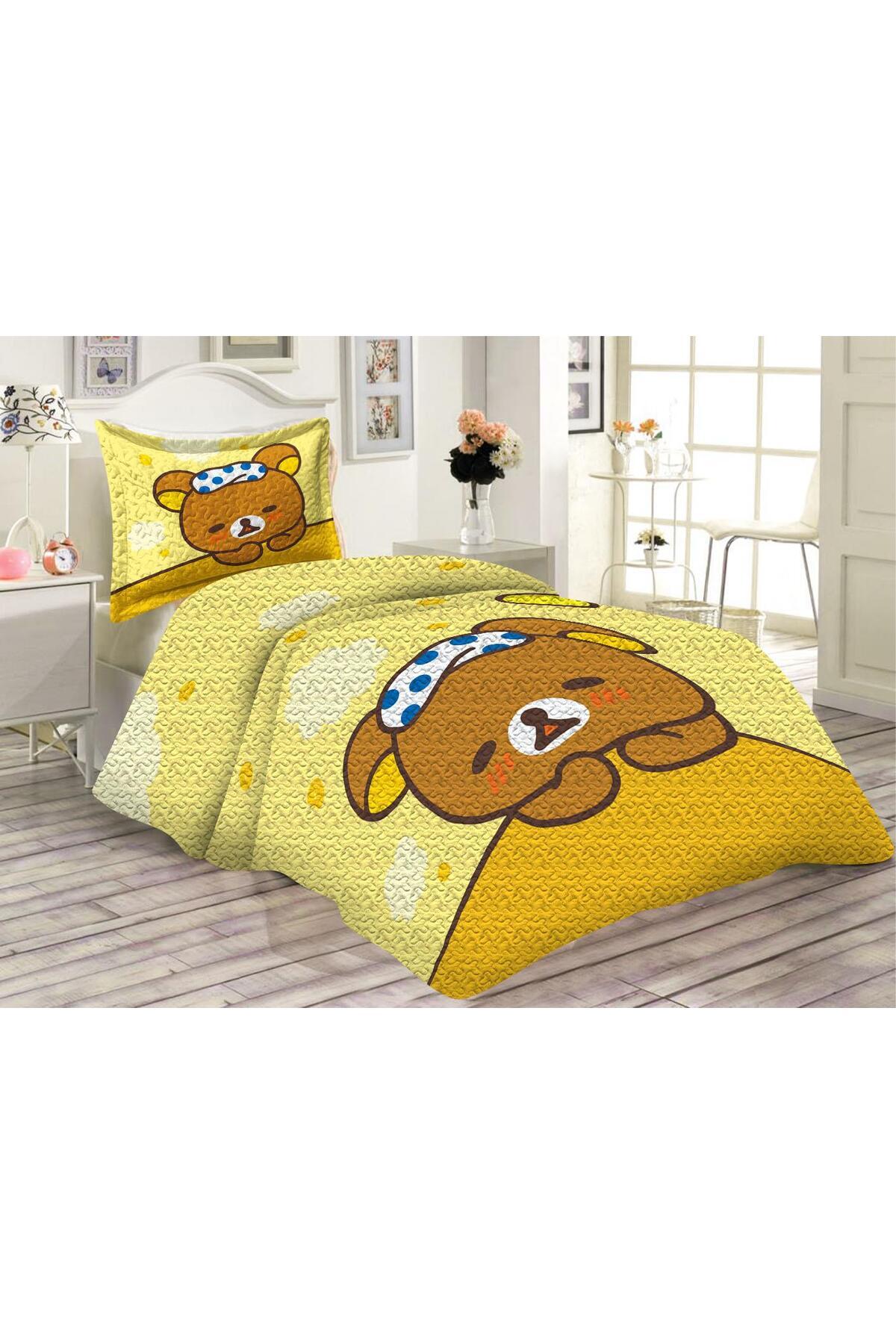 Doruklar Home Collection-Modern Patterned Premium Quality Quilted Cotton Filled Velvet Bedspread Set 1