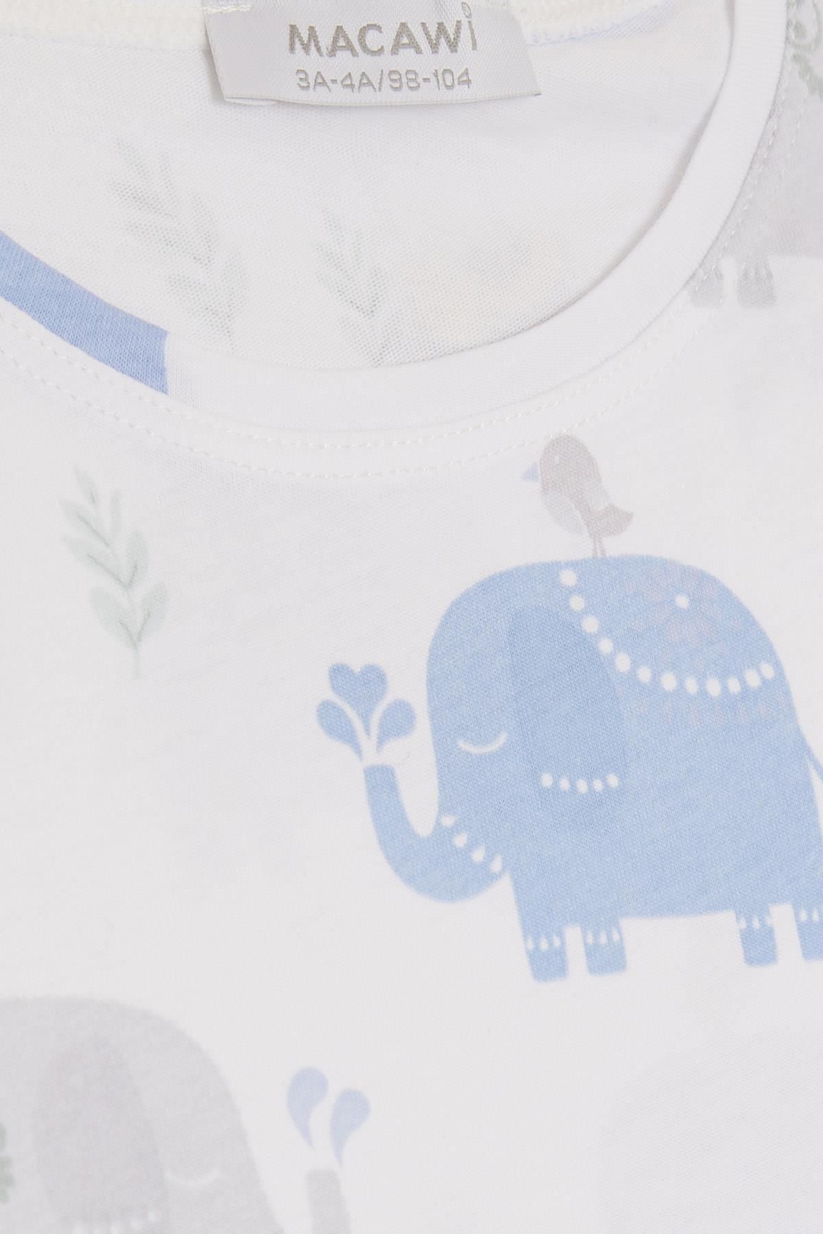 Macawi-1.5-5 Years Old Boy's Pajama Set - Friendship Themed, Elephant Printed, White 5