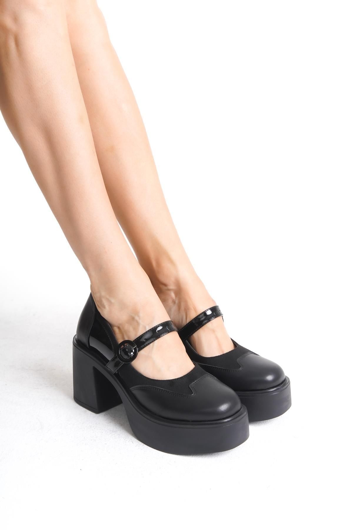 Modabuymus-Arja Black Mary Jane Strappy High Thick Platform Heeled Lightweight Casual Shoes 3