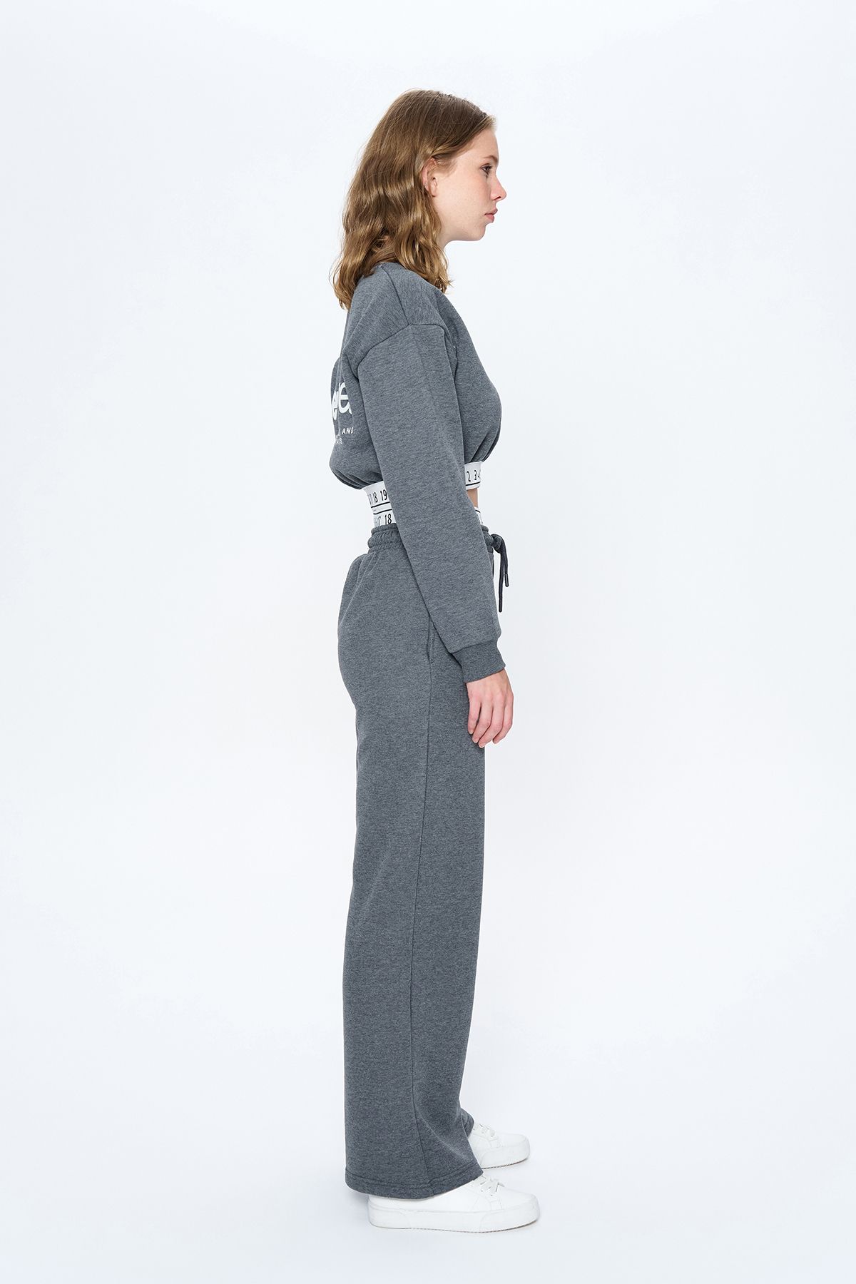 Quzu-Anthracite Wide Leg Sweatpants - Waist Number Detail 3