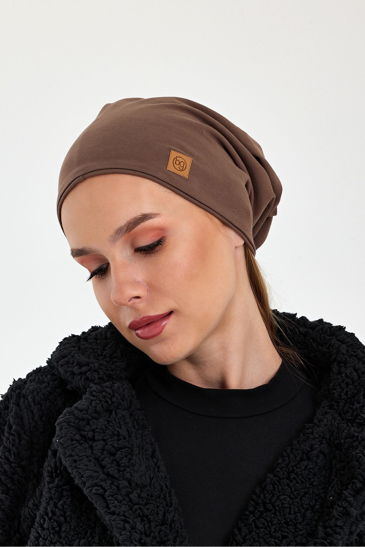 Butikgiz-Brown Openable Back Unique Comfortable Ultra Soft Stretchy Trendy 4 Seasons Combed Cotton Bandana Beanie 8