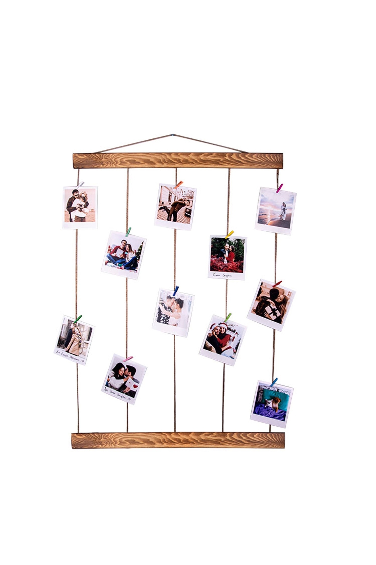 Wooden Wall Memory Frame - Set of 25 Polaroid Photo Prints, LED Light and Latch
