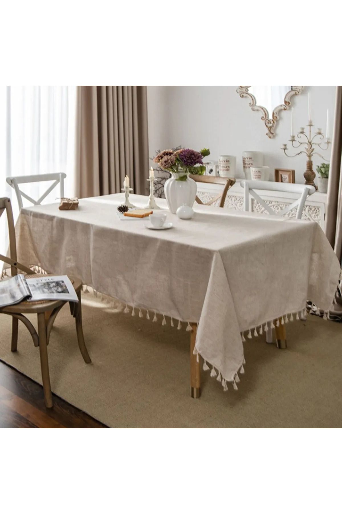 Perdeplus-Tassel Detailed Cotton Tablecloth 1