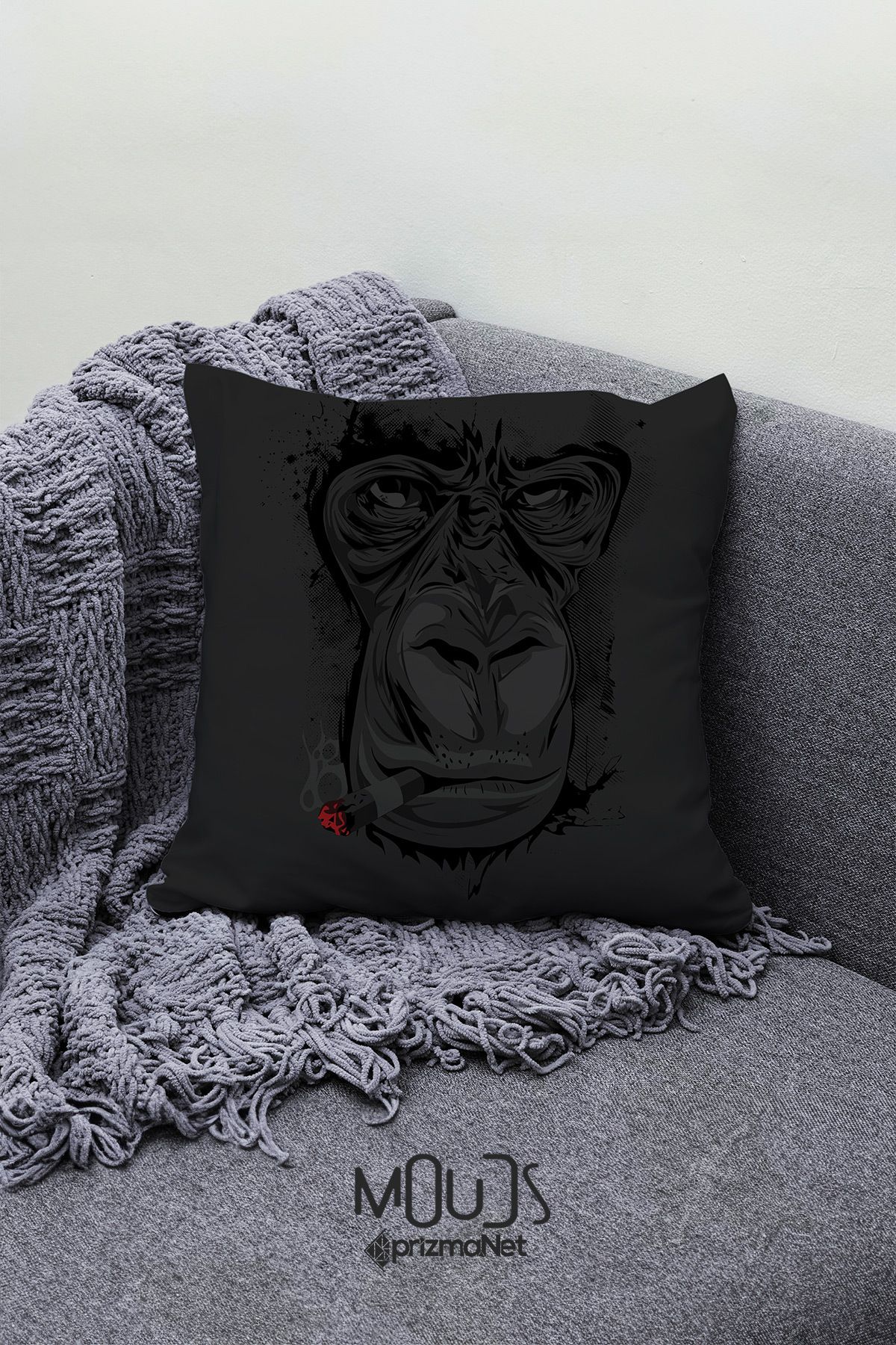 Moud's-Double Sided Printed Monkey Pattern Single Throw Pillow Case 2