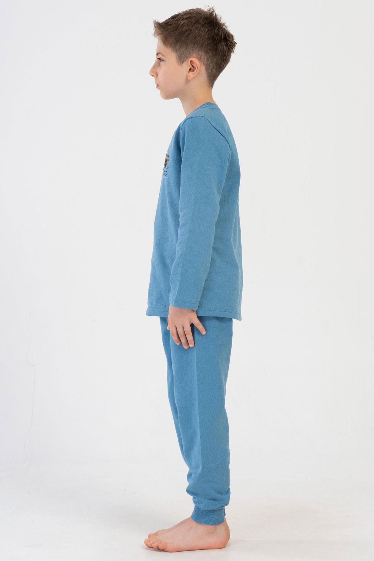 VİENETTA-Boy's 2 Thread Long Sleeve Blue Pajamas Suit C6T3N1O304 2