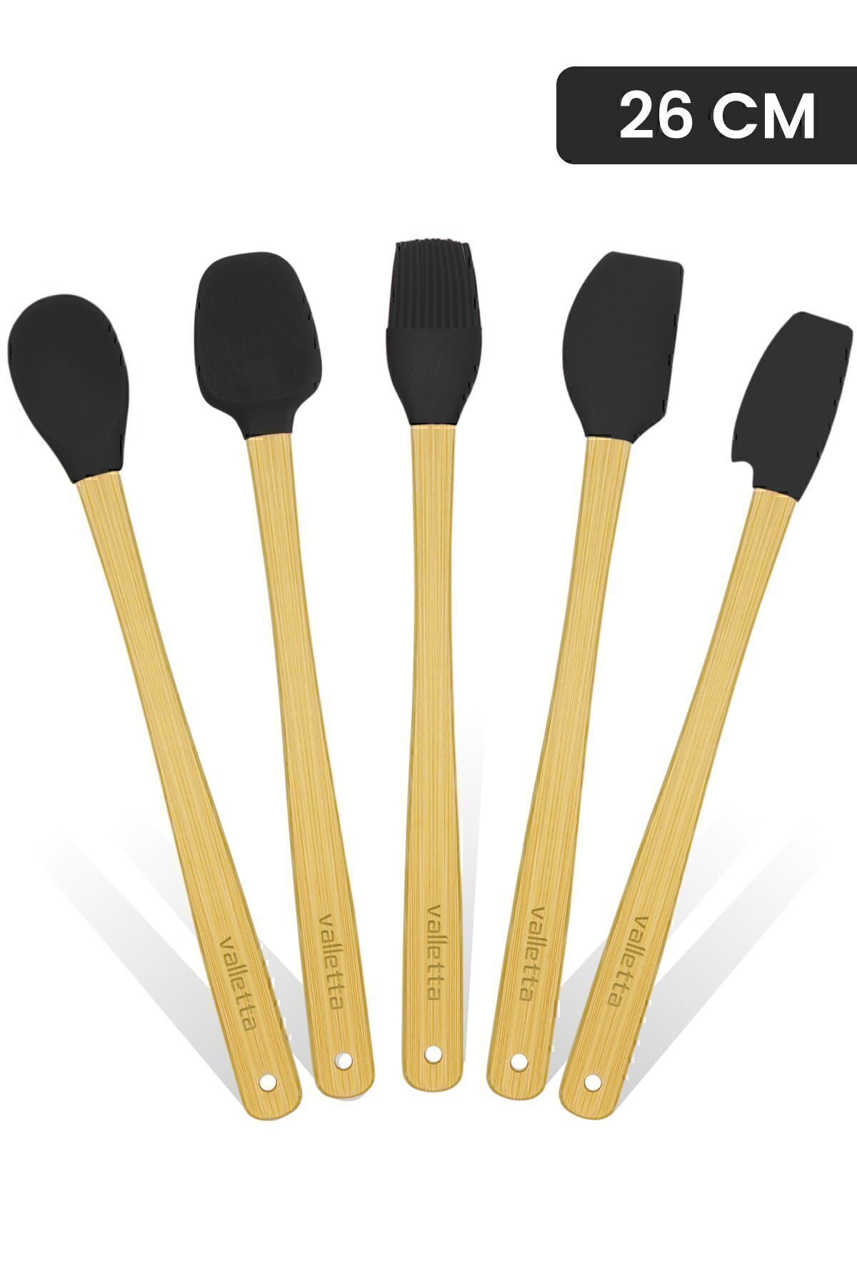 valletta Indigo 5 Li Siyah Bambu Silikon Spatula Seti Uzun 26 cm