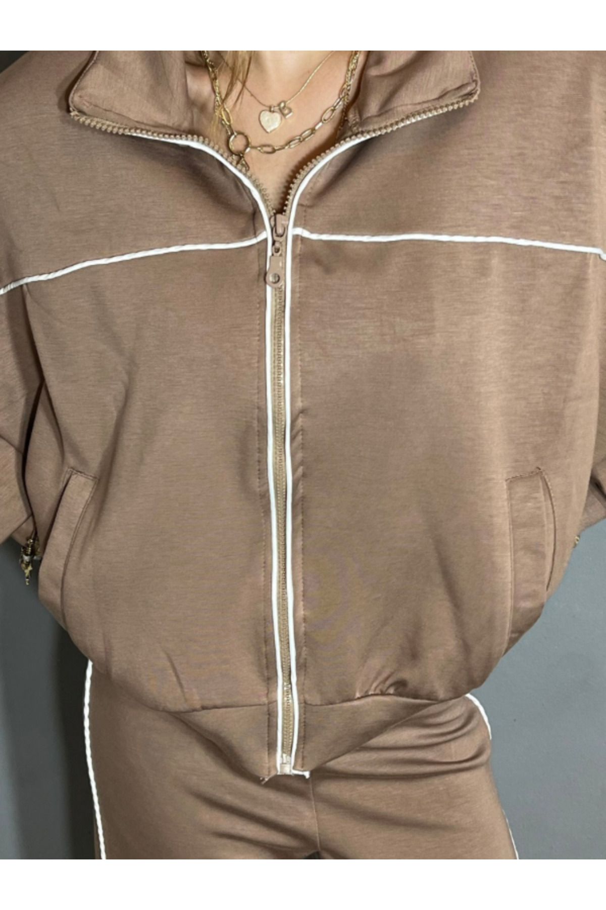 LEVURE-Oversize Sweatshirt and Wide Leg Trousers - Piping Detailed Double Set 3