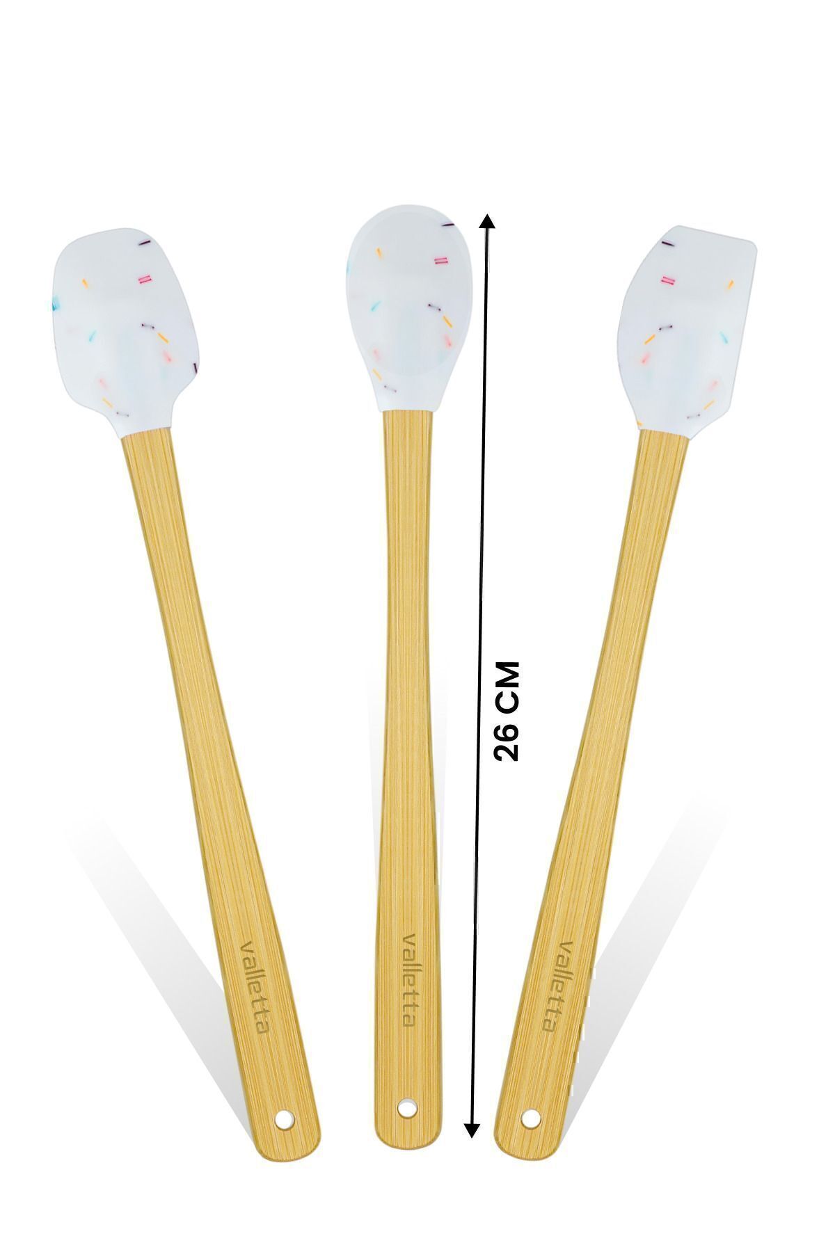 valletta-Indigo Bamboo Silicone Spatula - Set of 3 White Spots, Long 26 cm 3