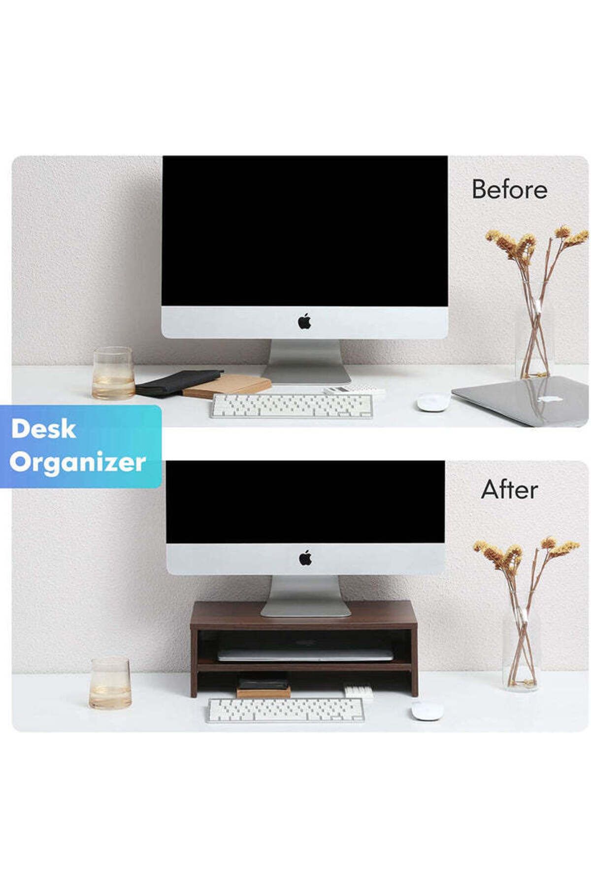 Modern home-Compact Monitor Stand Riser with Storage Shelf - Ergonomic Desk Organizer - Brown 5