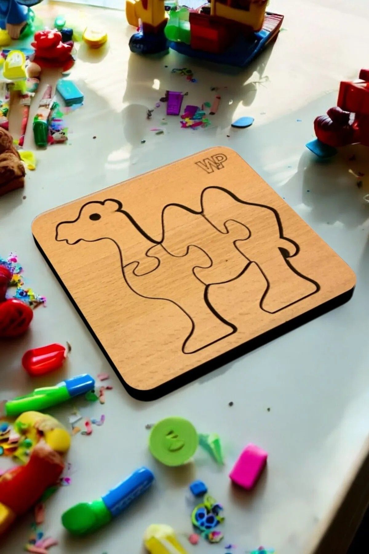 1Fark Eğitici Puzzle 4mm Plywood Ahşap Boyanabilir Çocuklar Için - Hayvanlar - Deve - Boya Setli