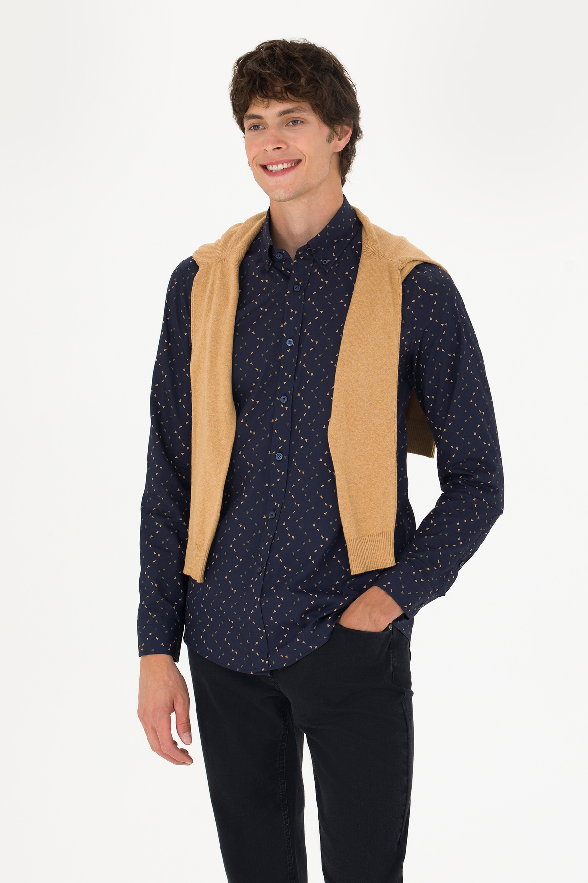 یو اس پولو پیراهن آستین بلند مردانه سرمه‌ای کد ۵۰۲۷۲۴۴۲-VR033