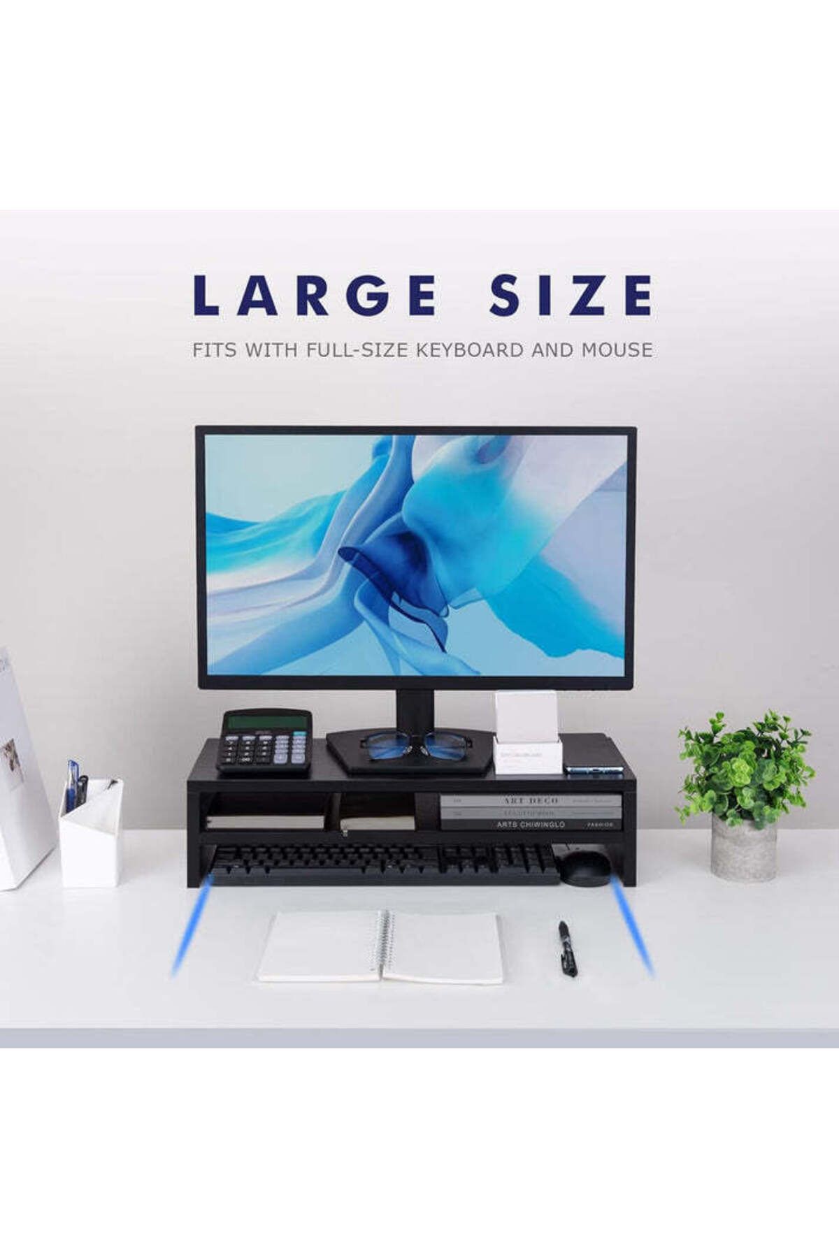 Modern home-Compact Monitor Stand Riser with Storage Shelf - Ergonomic Desk Organizer - Black 4