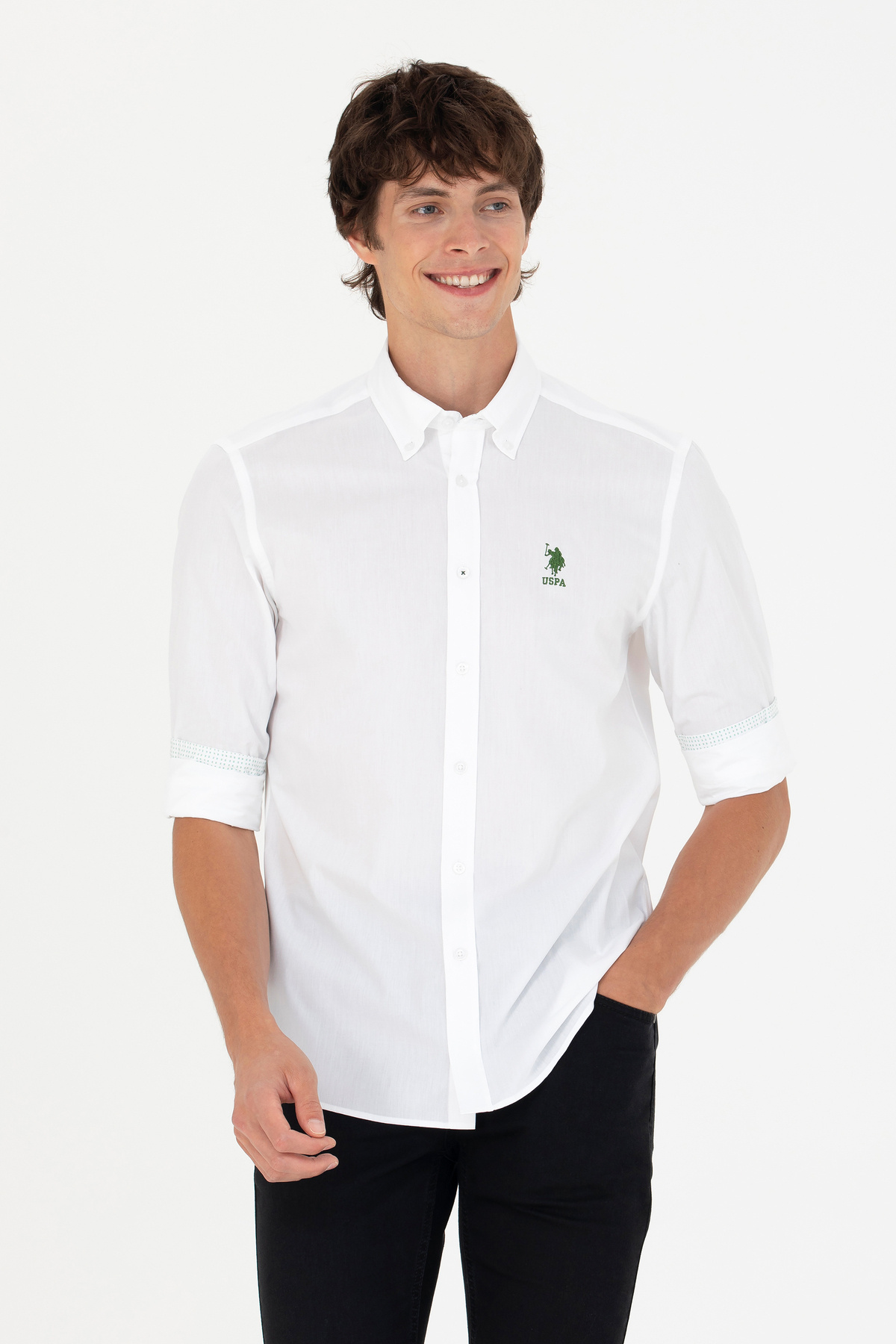 U.S. Polo Assn. Erkek Yeşil Uzun Kollu Gömlek 50272699-VR054 — سبز TYB921862160406958