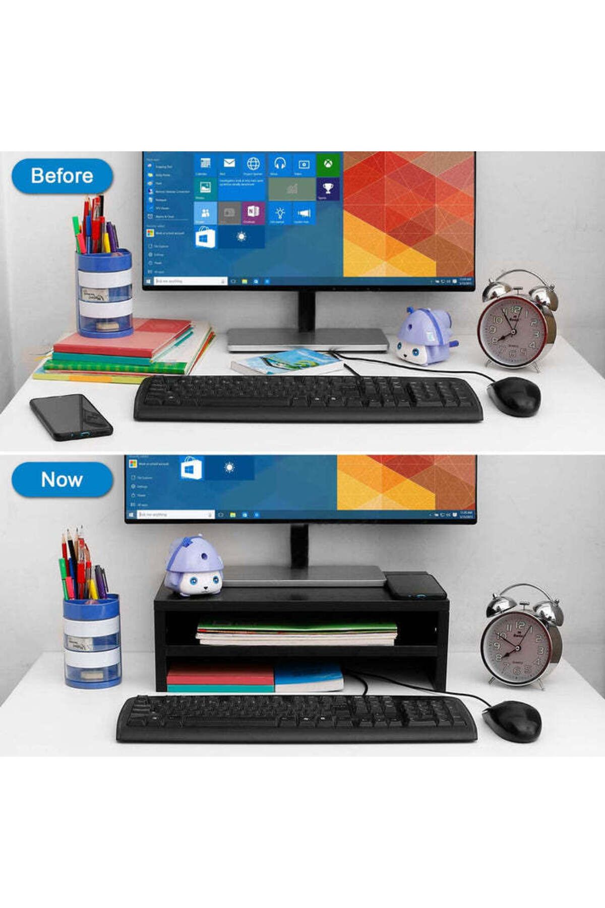 Modern home-Compact Monitor Stand Riser with Storage Shelf - Ergonomic Desk Organizer - Black 5