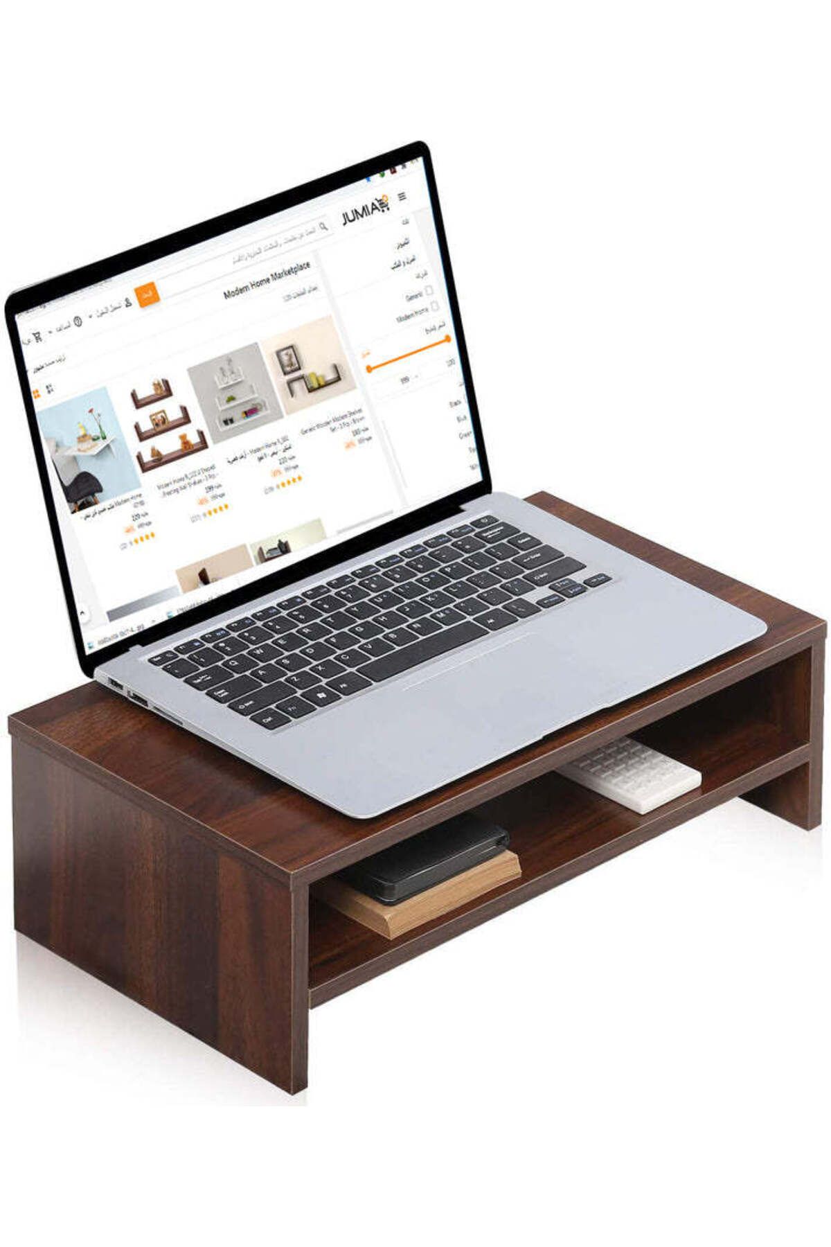 Modern home-Compact Monitor Stand Riser with Storage Shelf - Ergonomic Desk Organizer - Brown 2