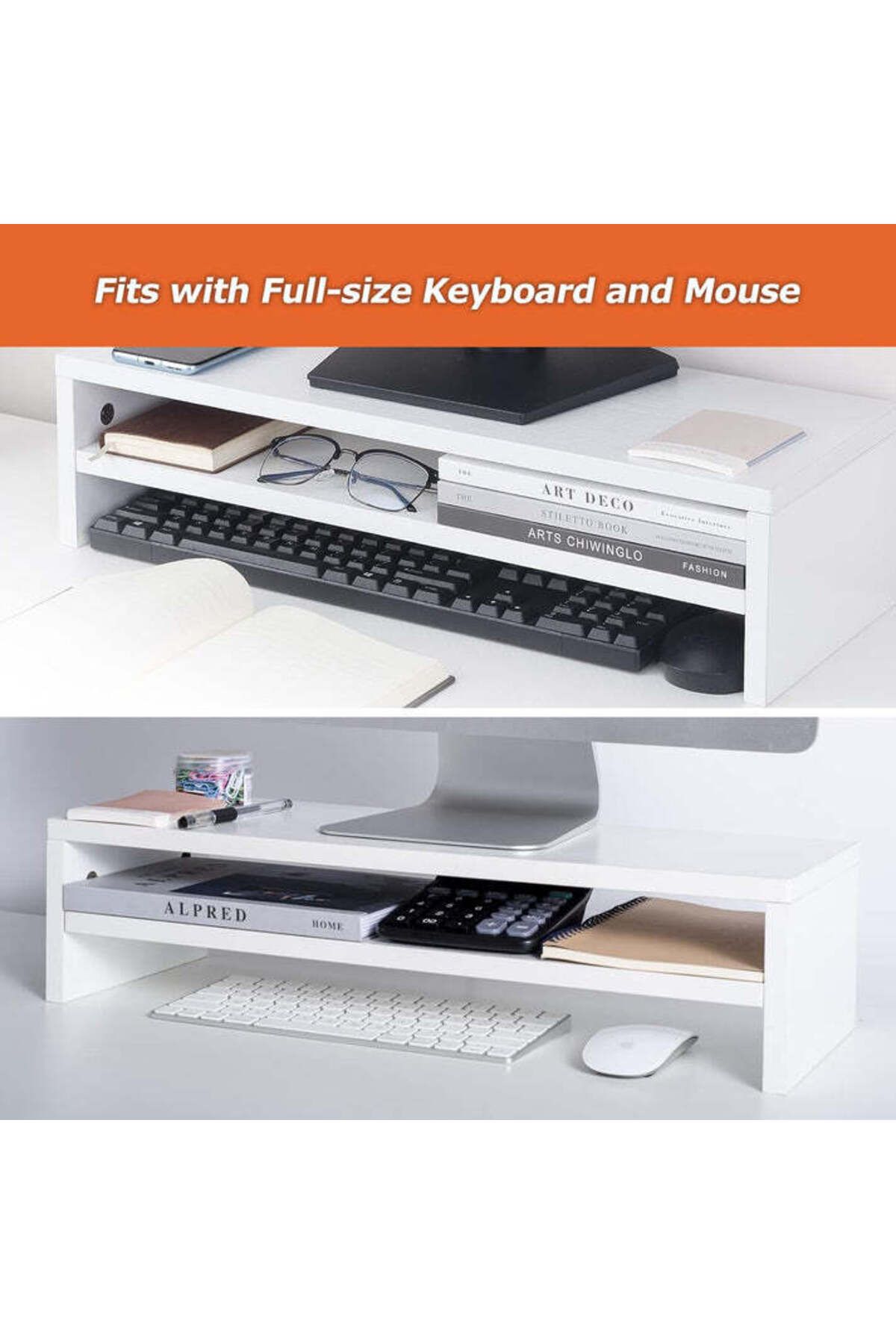 Modern home-Compact Monitor Stand Riser with Storage Shelf - Ergonomic Desk Organizer - White 7